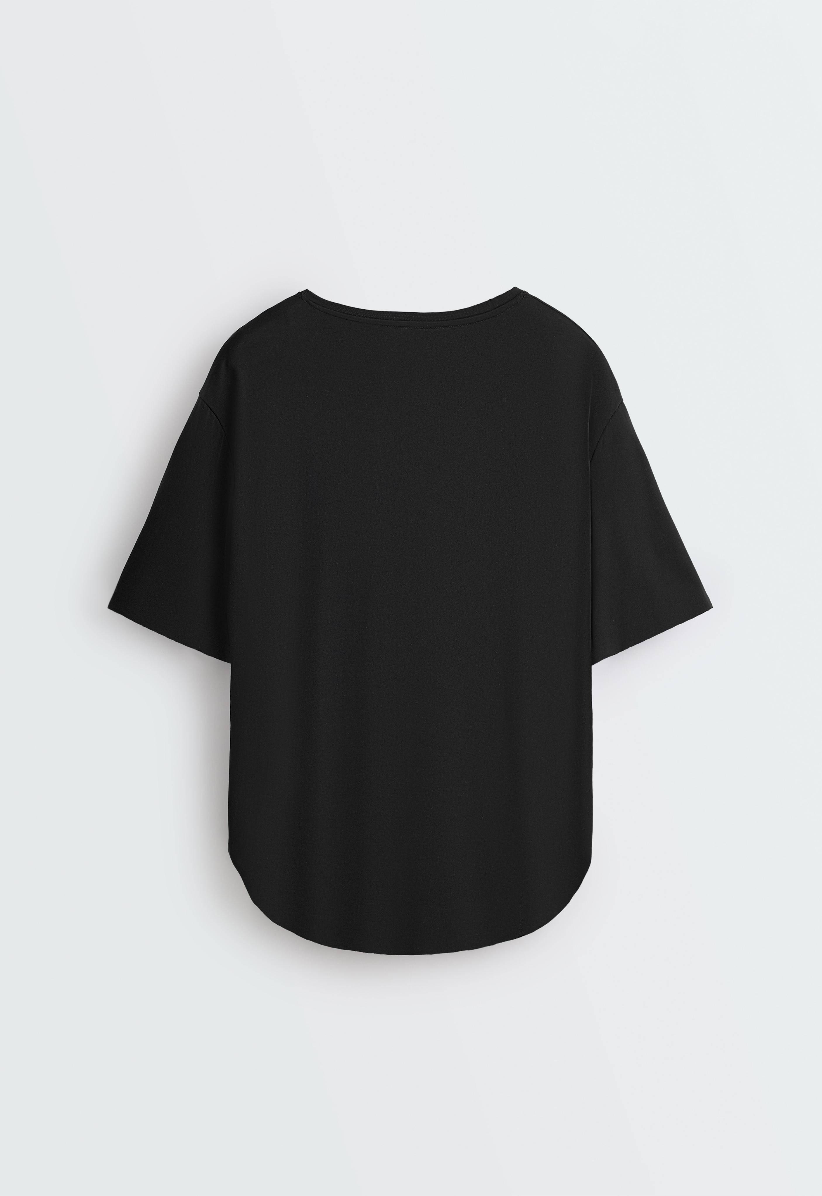Modal blend short-sleeved T-shirt with rounded back hem — BLACK