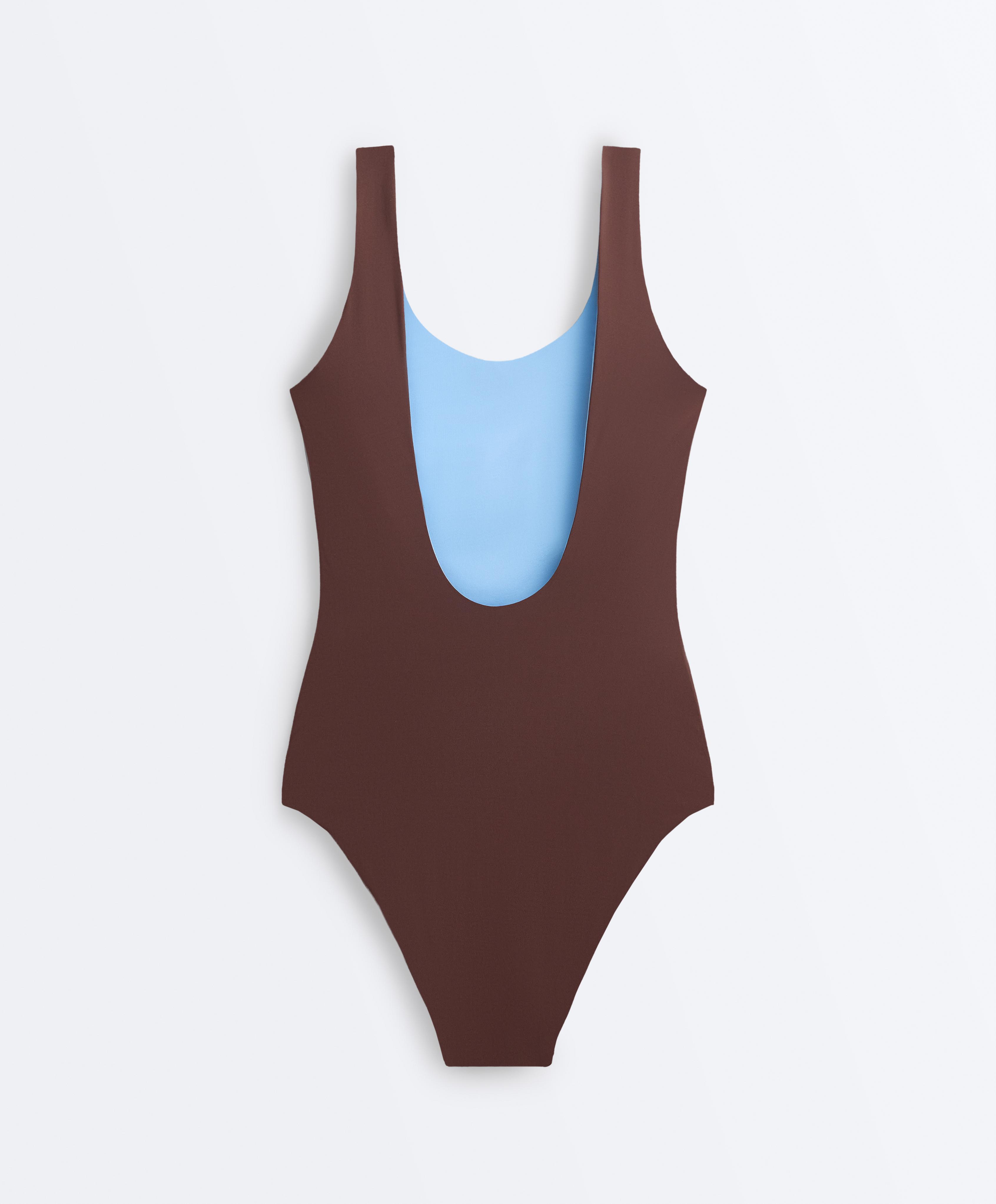 Reversible round neck swimsuit — CHOCOLATE