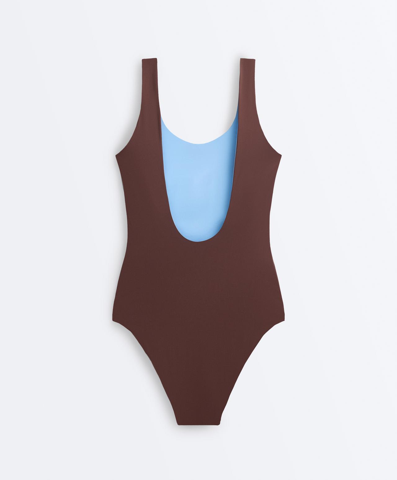 Reversible round neck swimsuit — CHOCOLATE
