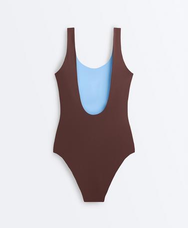 Reversible round neck swimsuit — CHOCOLATE 10