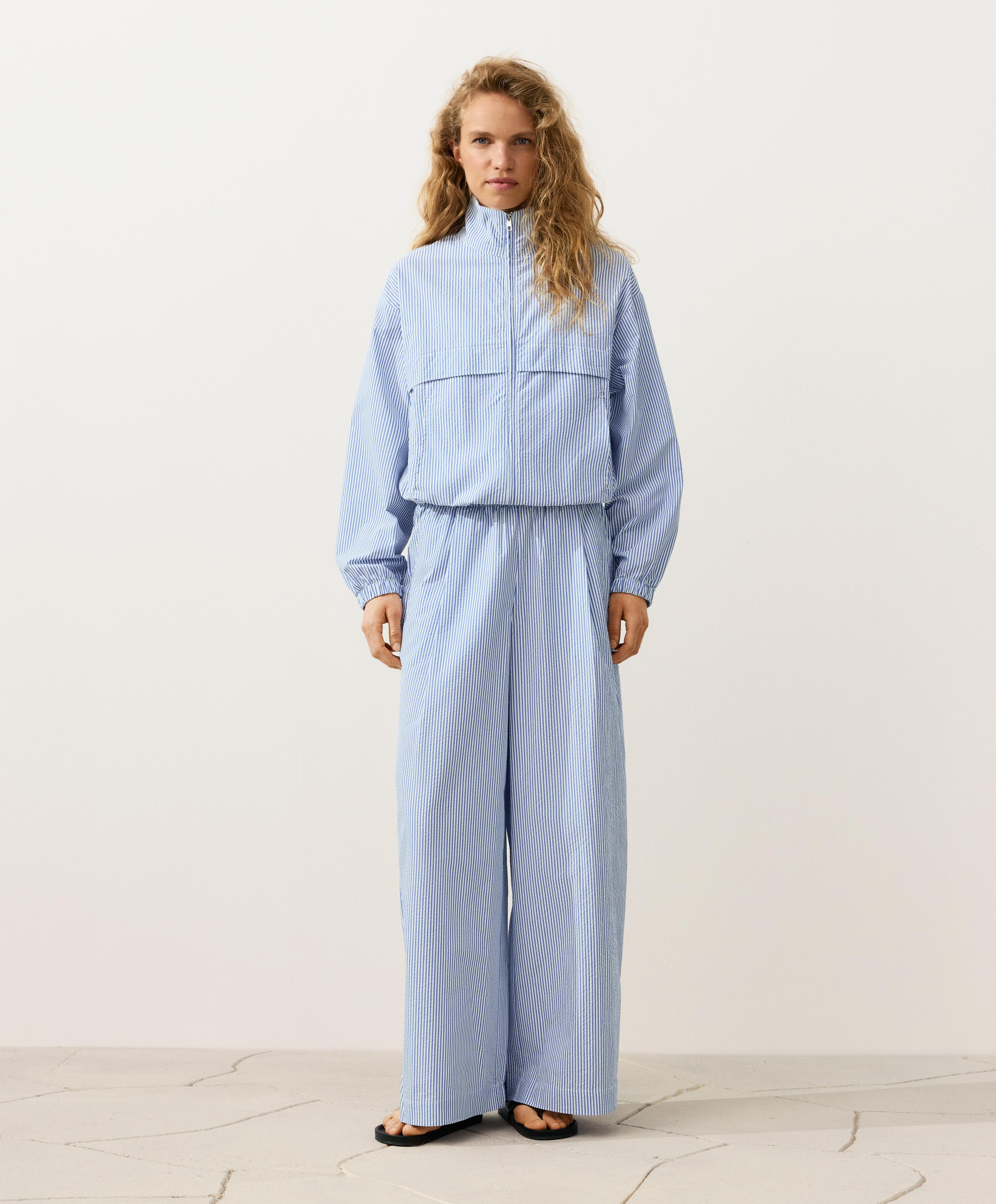 Cotton blend striped Track jacket — PALE BLUE