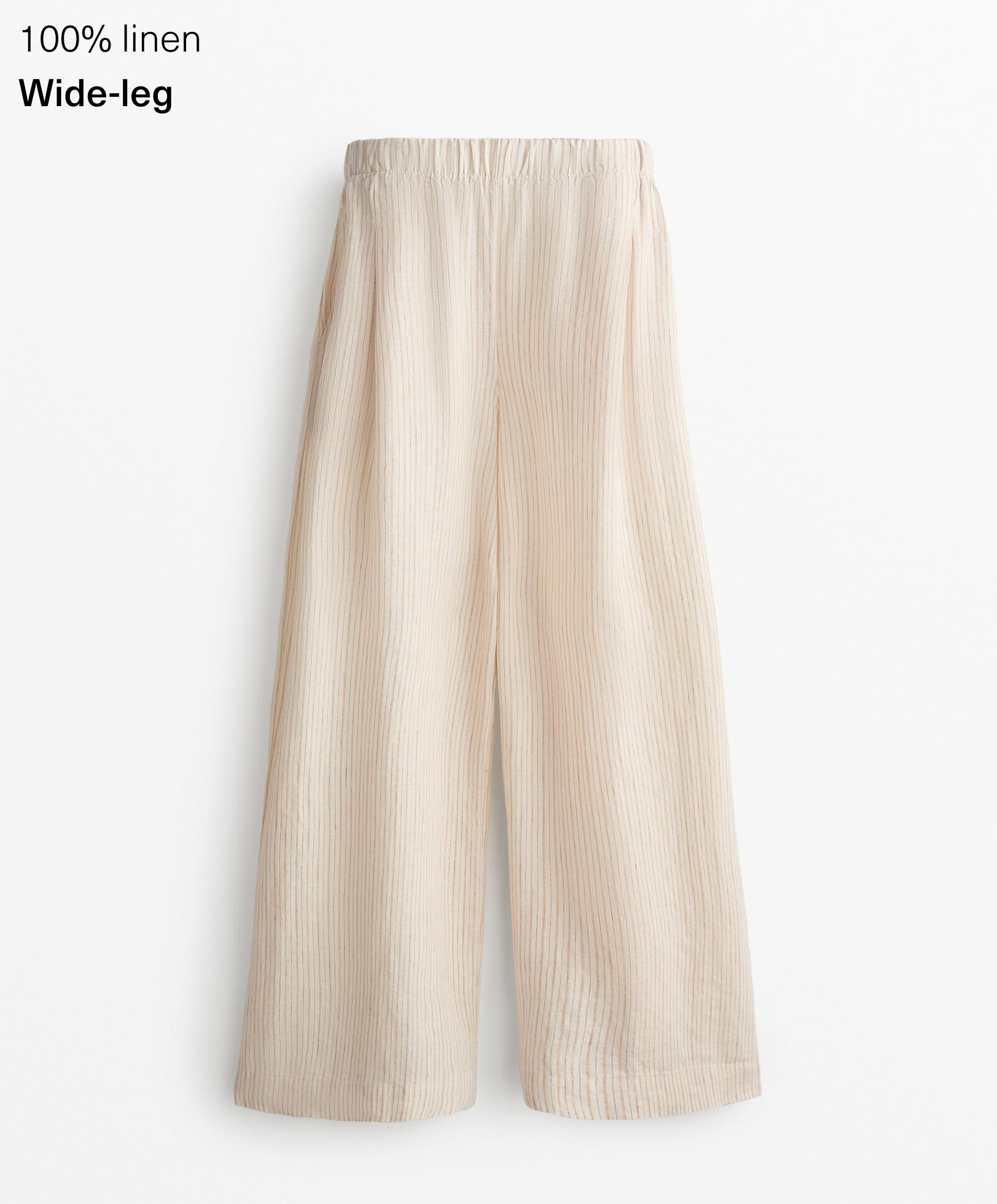 Pantalon large à rayures 100% lin