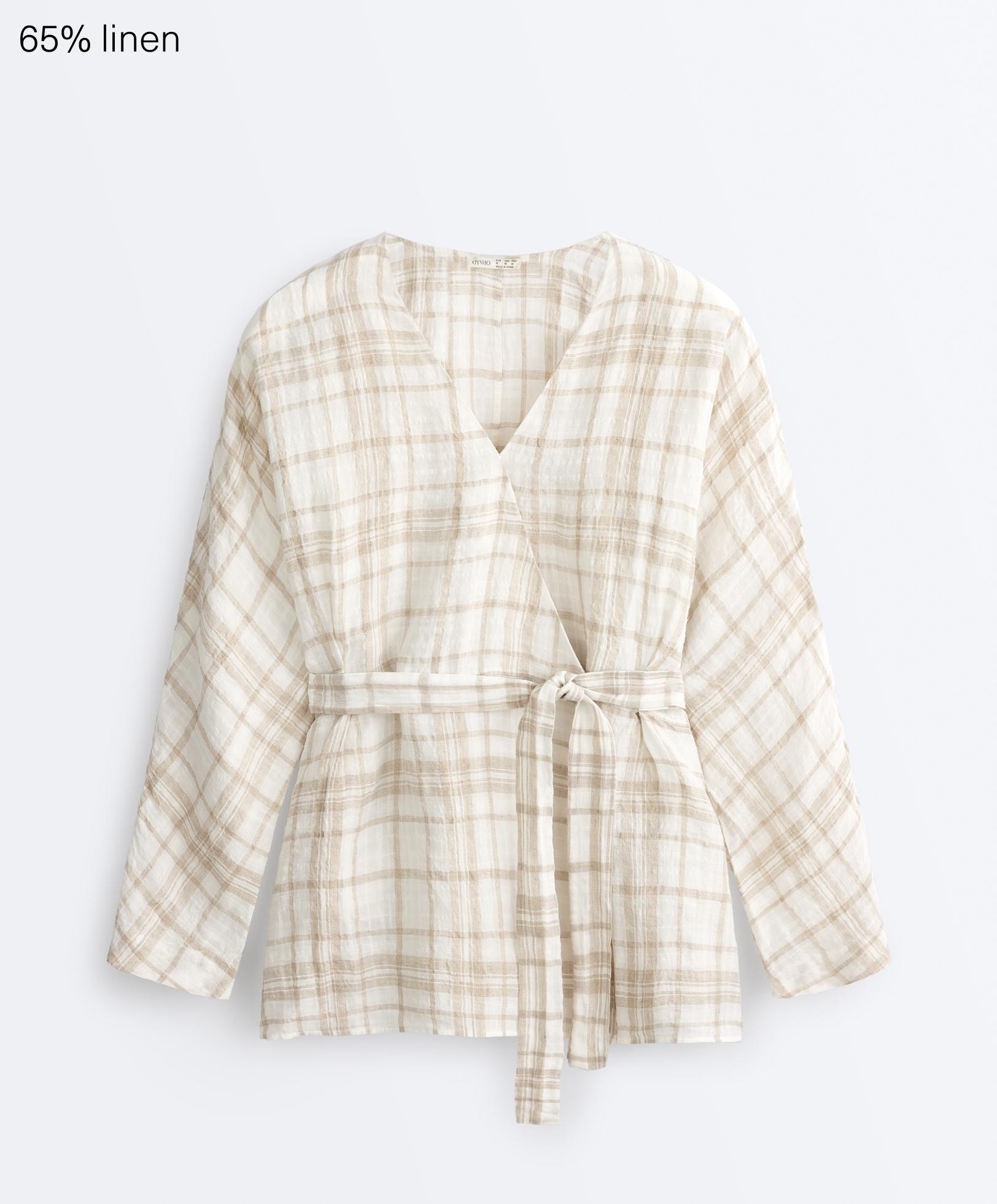 Check linen and lyocell blend kimono shirt — NOUGAT