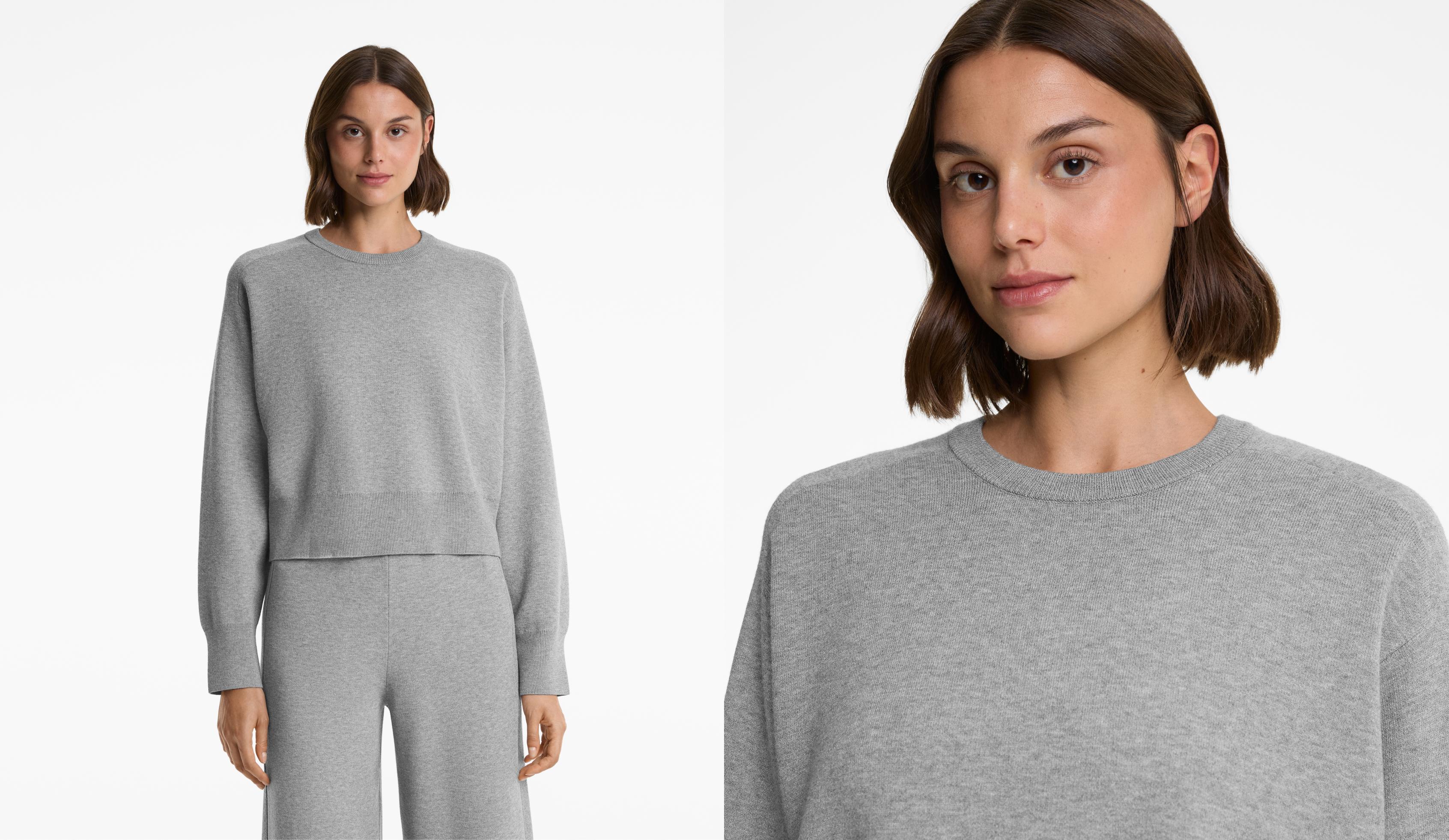 Round neck knit jumper with rib details Round neck knit jumper with rib details