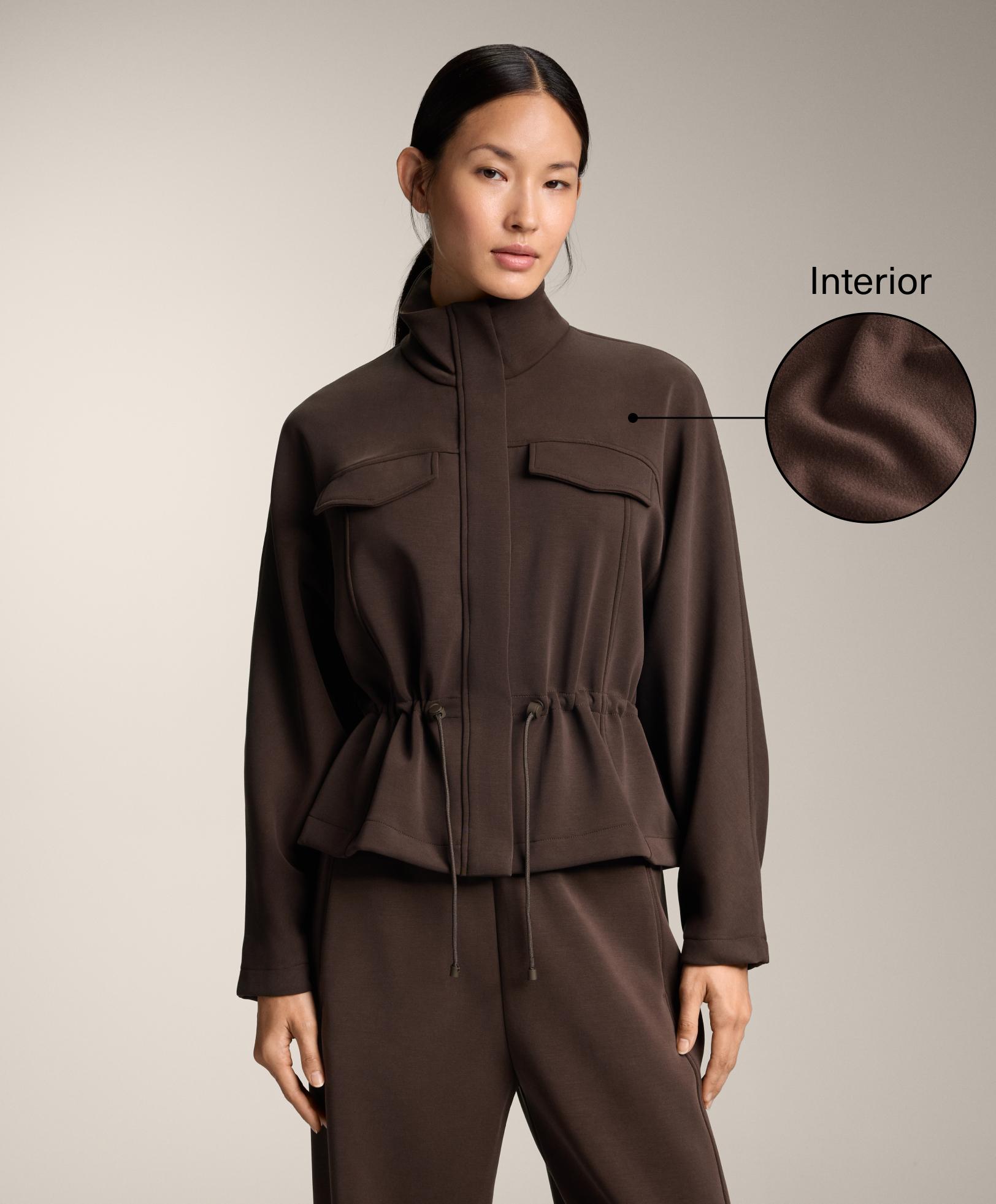 Short adjustable waist jacket with brushed modal