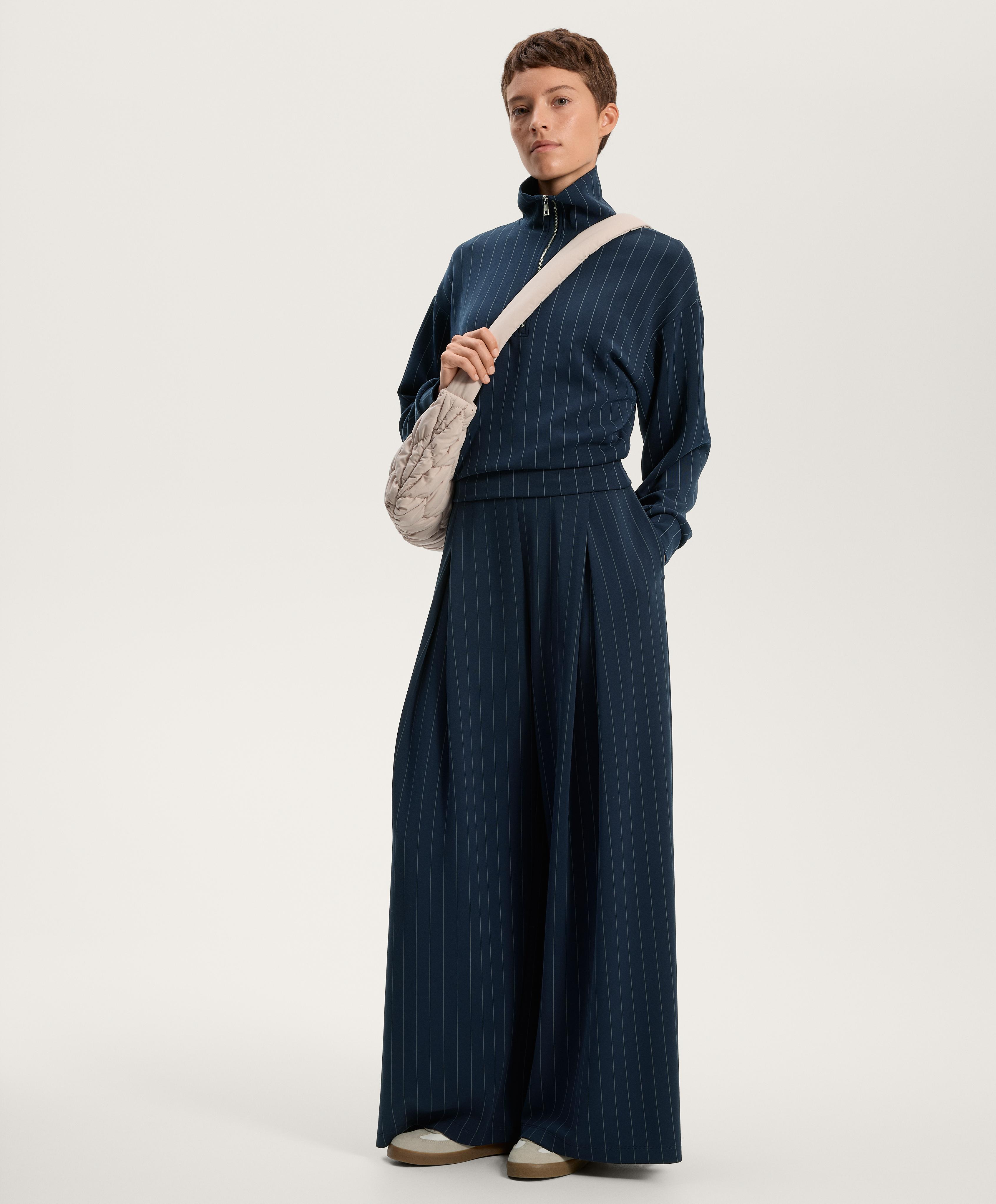 Soft-touch modal wide-leg striped trousers with front pleat detail Soft-touch modal wide-leg striped trousers with front pleat detail