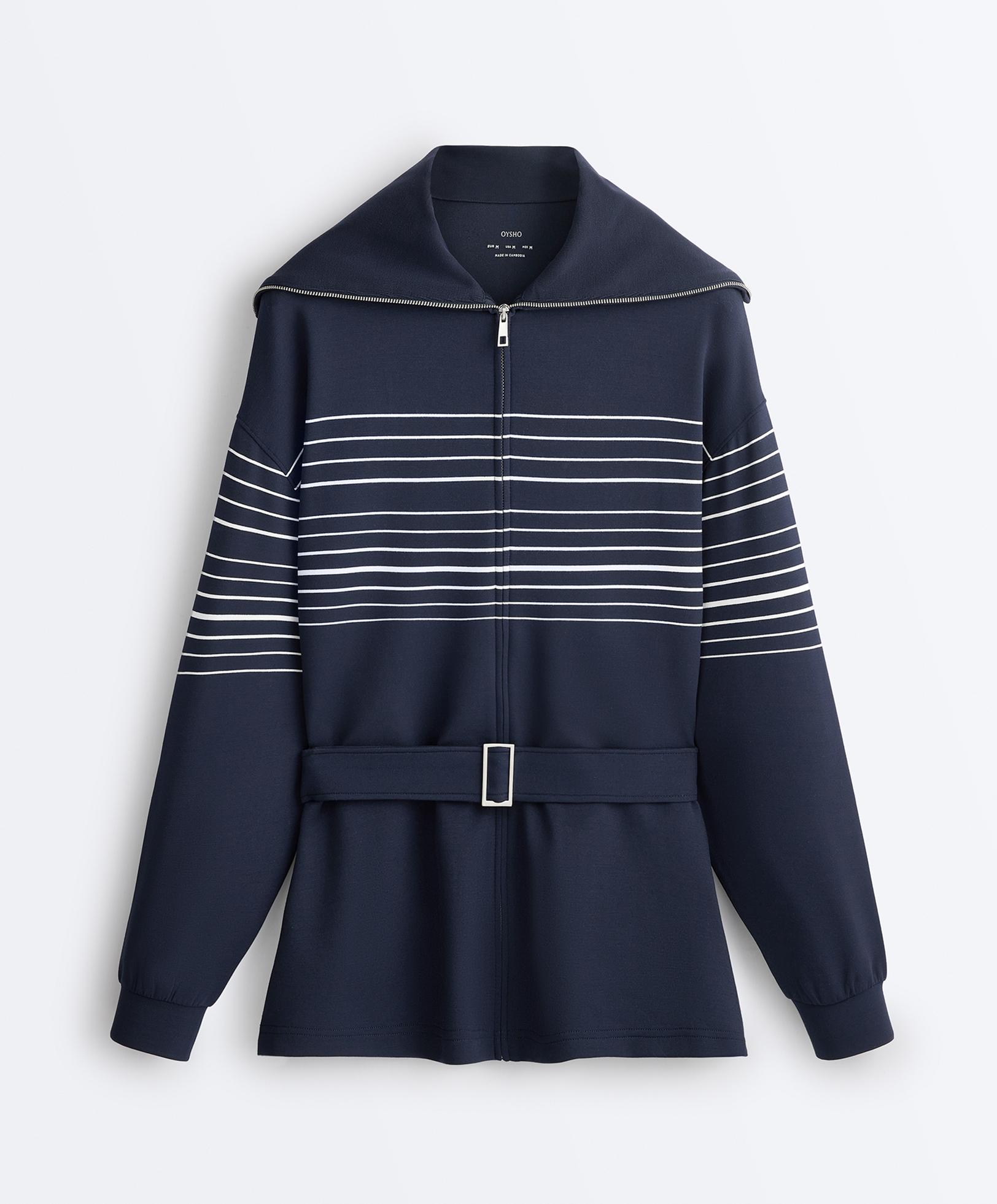 Long sailor stripe jacket with soft-touch modal — NAVY BLUE
