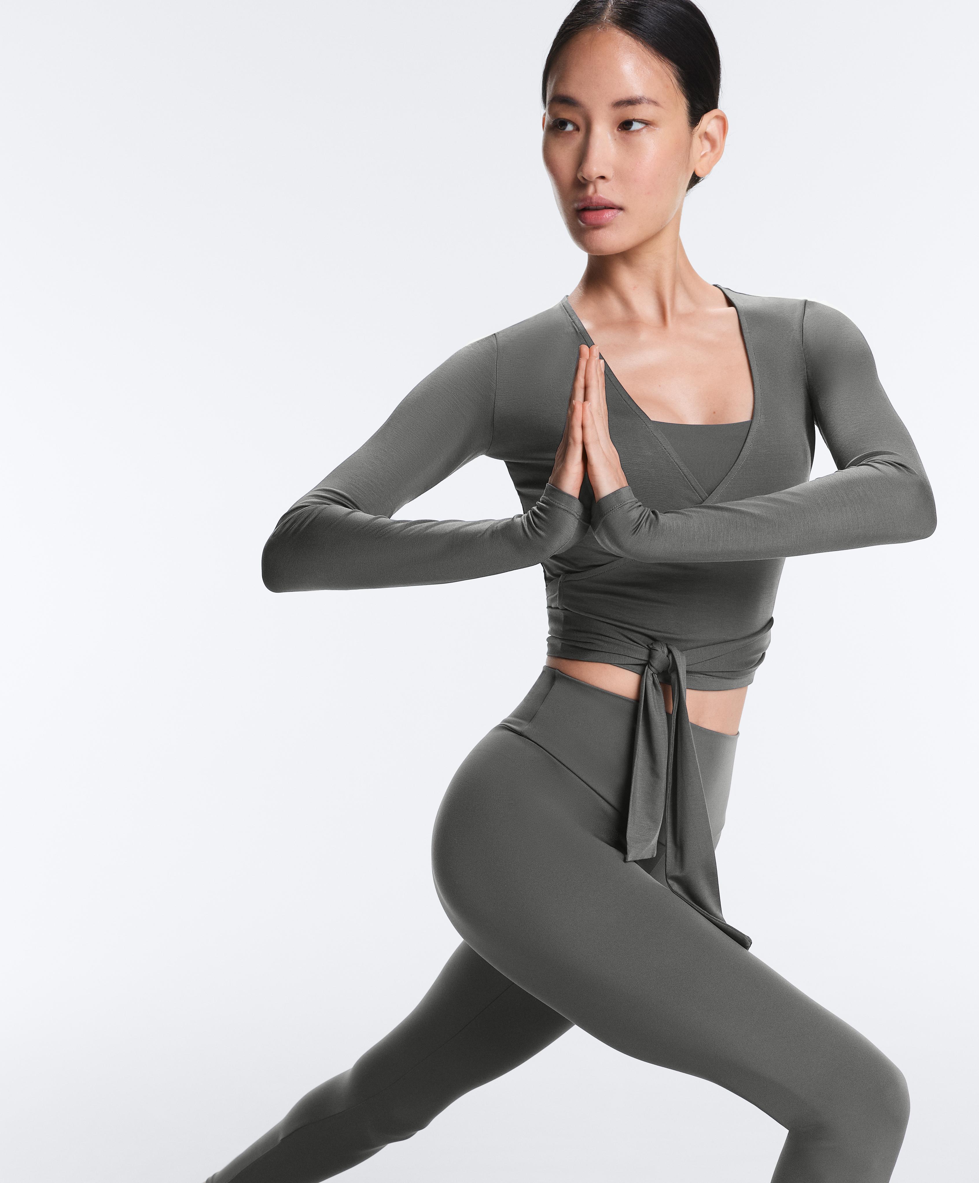 Lyocell blend wrap T-shirt — MID GREY