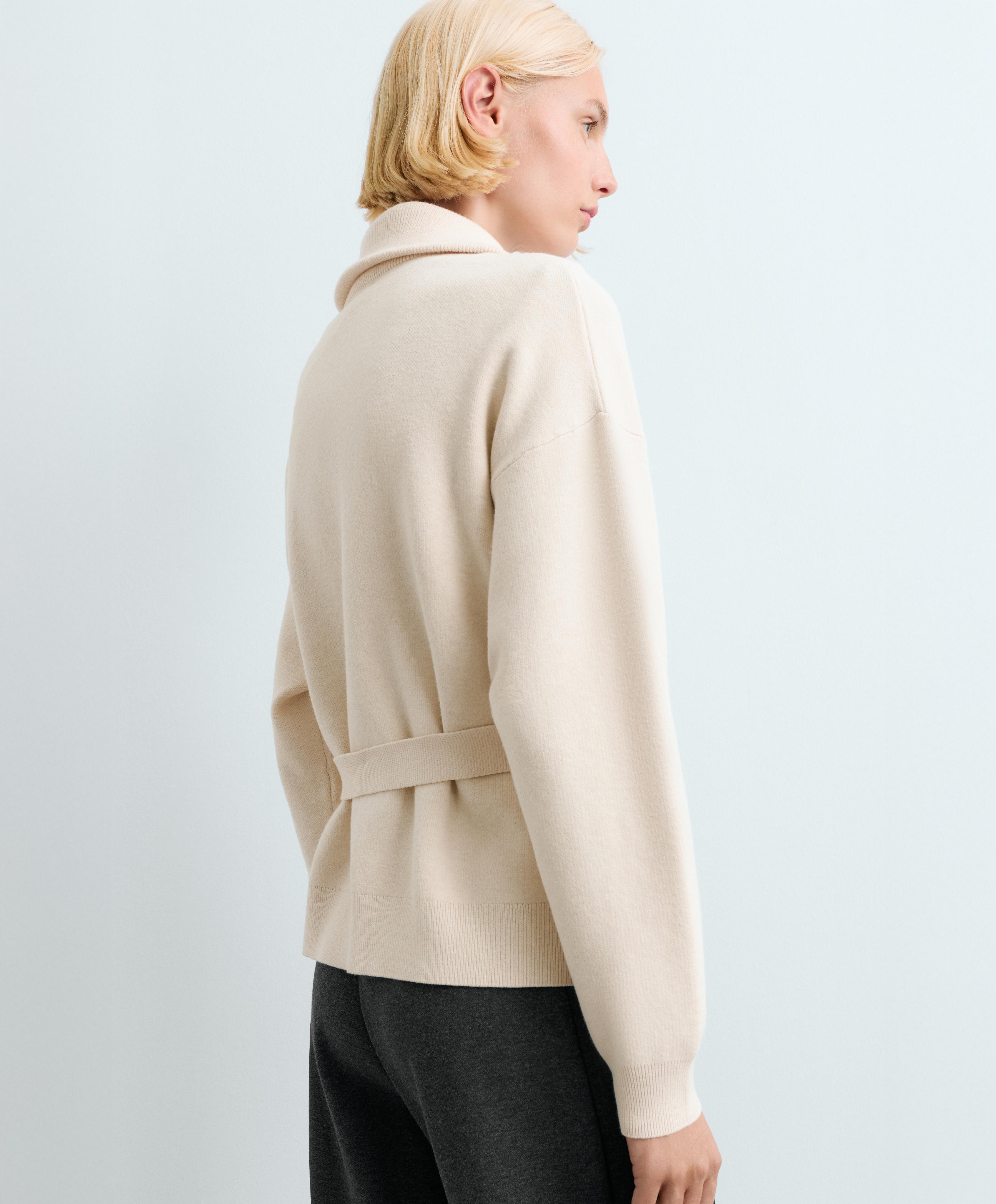 High-neck belted jacket — ECRU