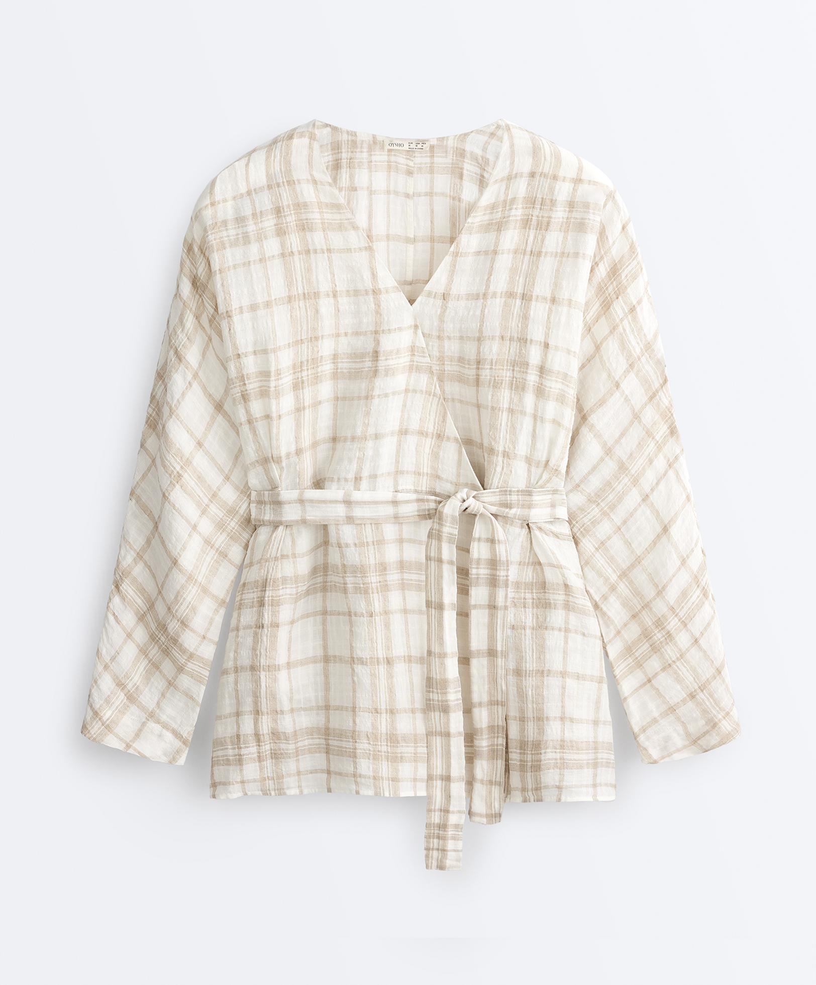 Check linen and lyocell blend kimono shirt — NOUGAT