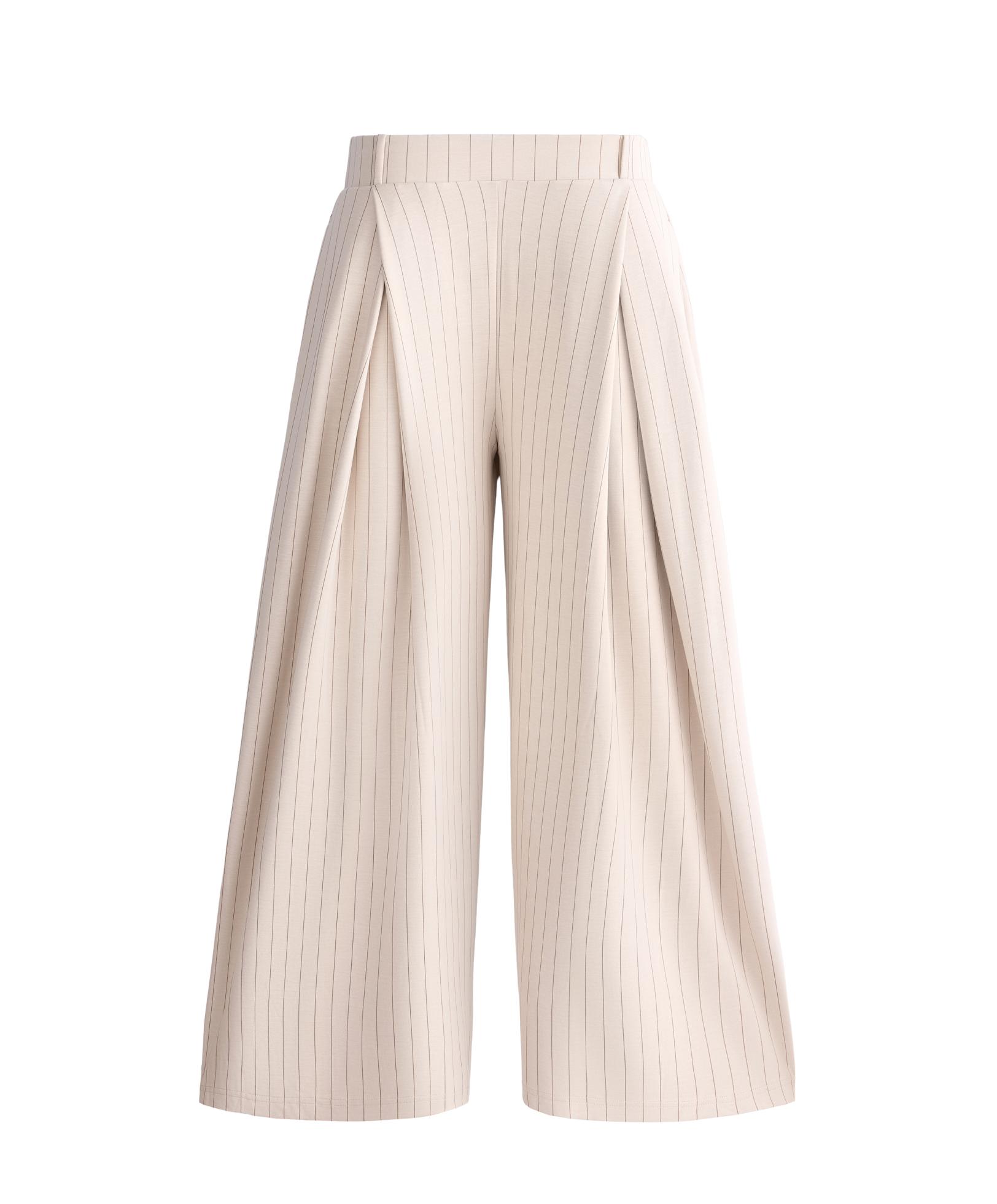 Wide-leg crop trousers with pleats and stripes — SANDY