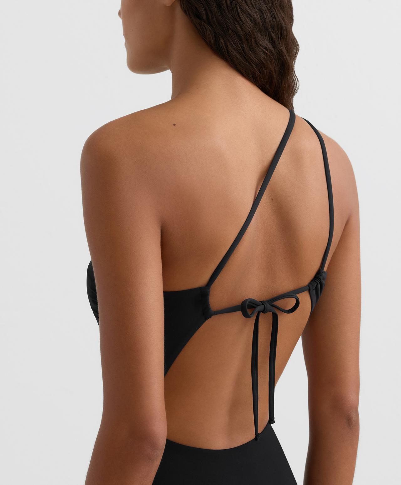 Tie-side asymmetric trikini — BLACK