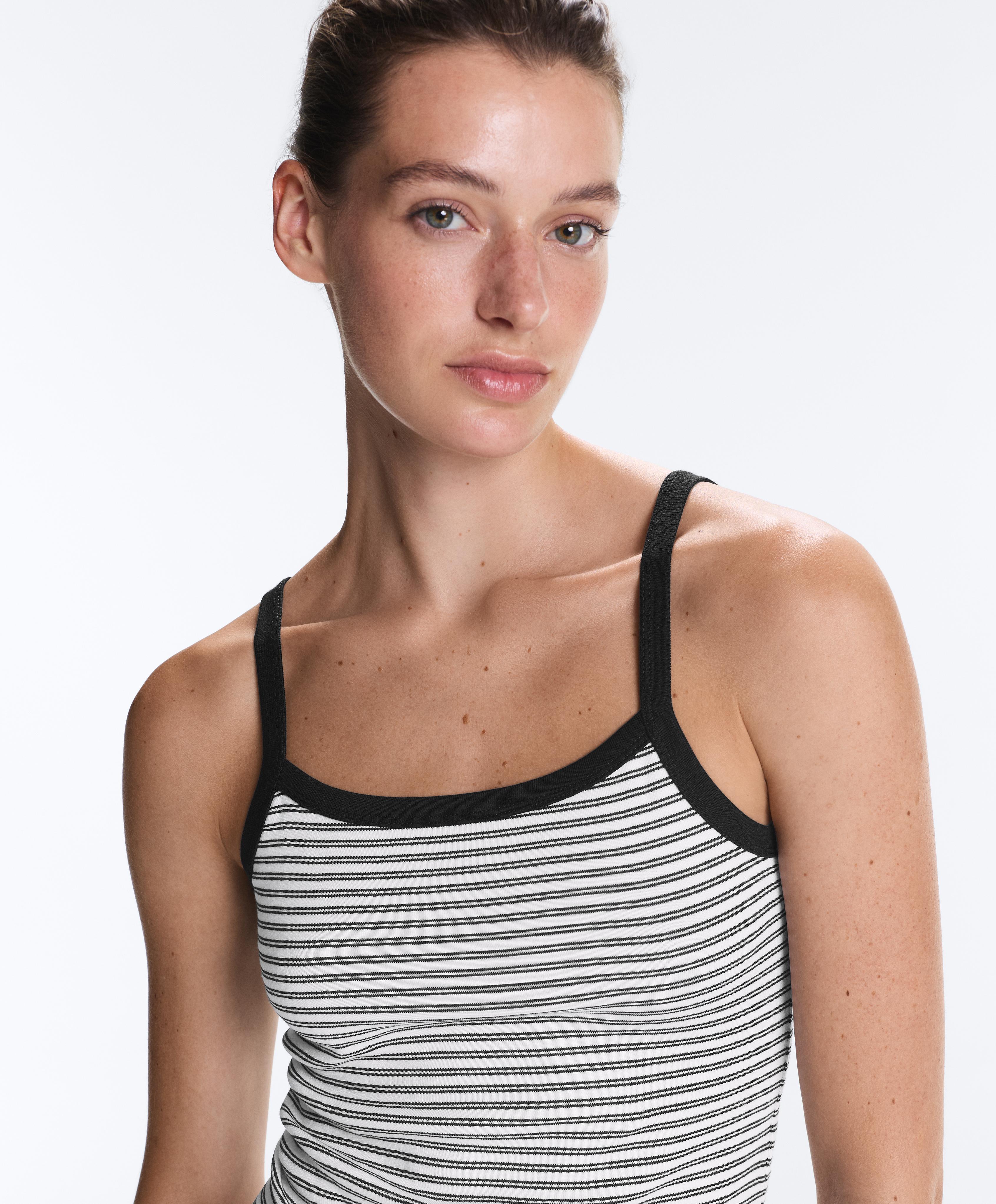 Striped cotton-blend rib vest top — WHITE