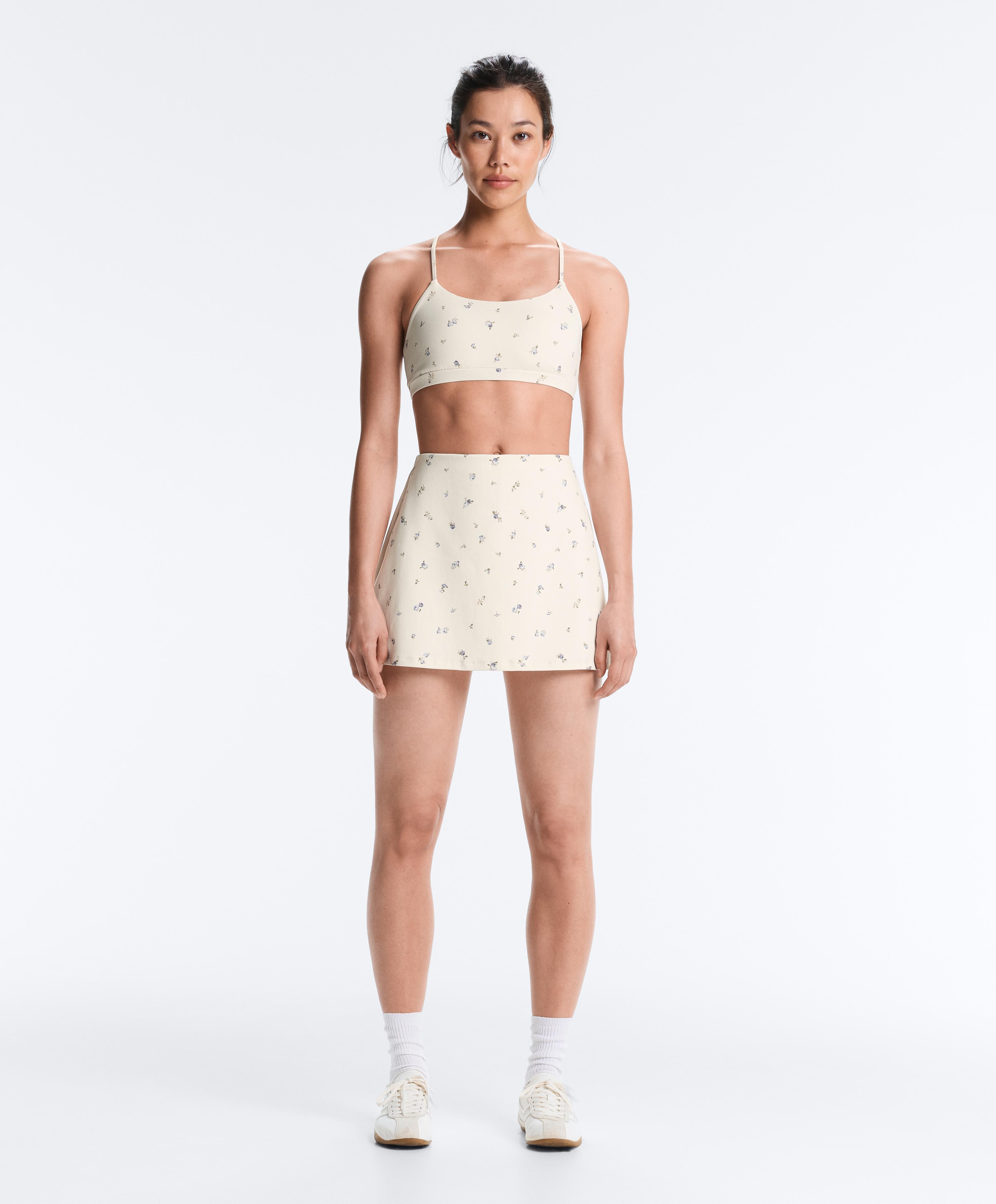 Evermove high rise floral print short skirt — PALE ECRU