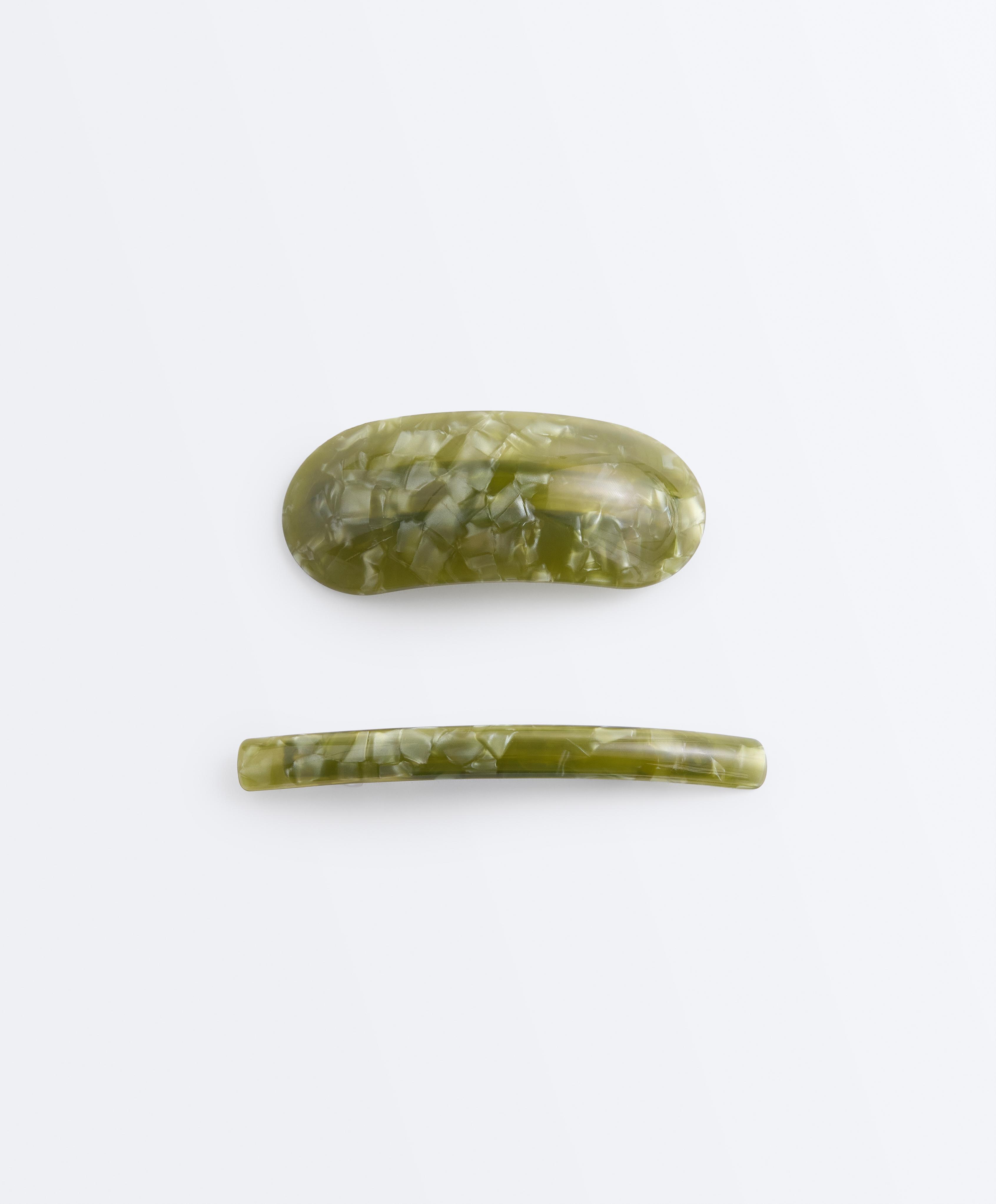 2 faux-tortoiseshell hair slides — KHAKI-GREY