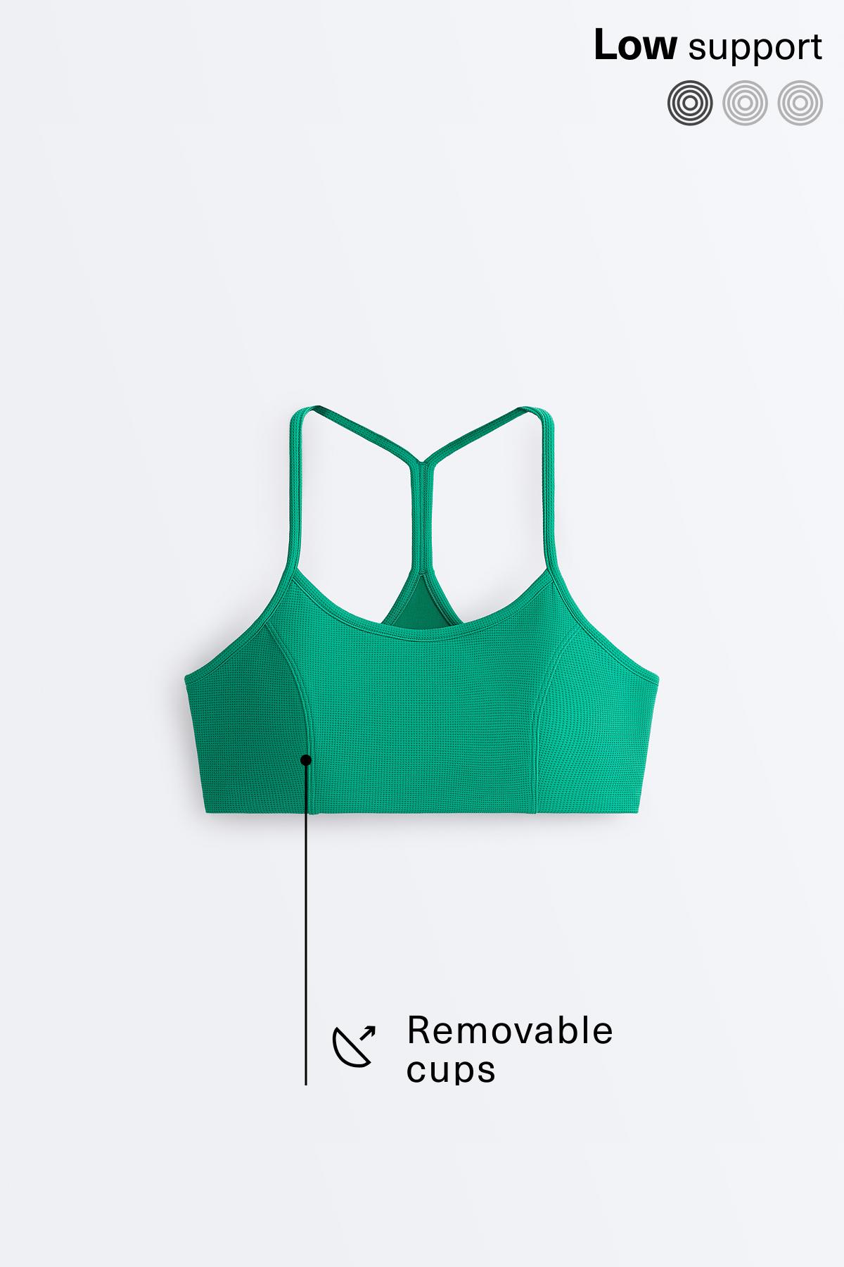 Low-support piqué sports bra — MID-GREEN MELANGE