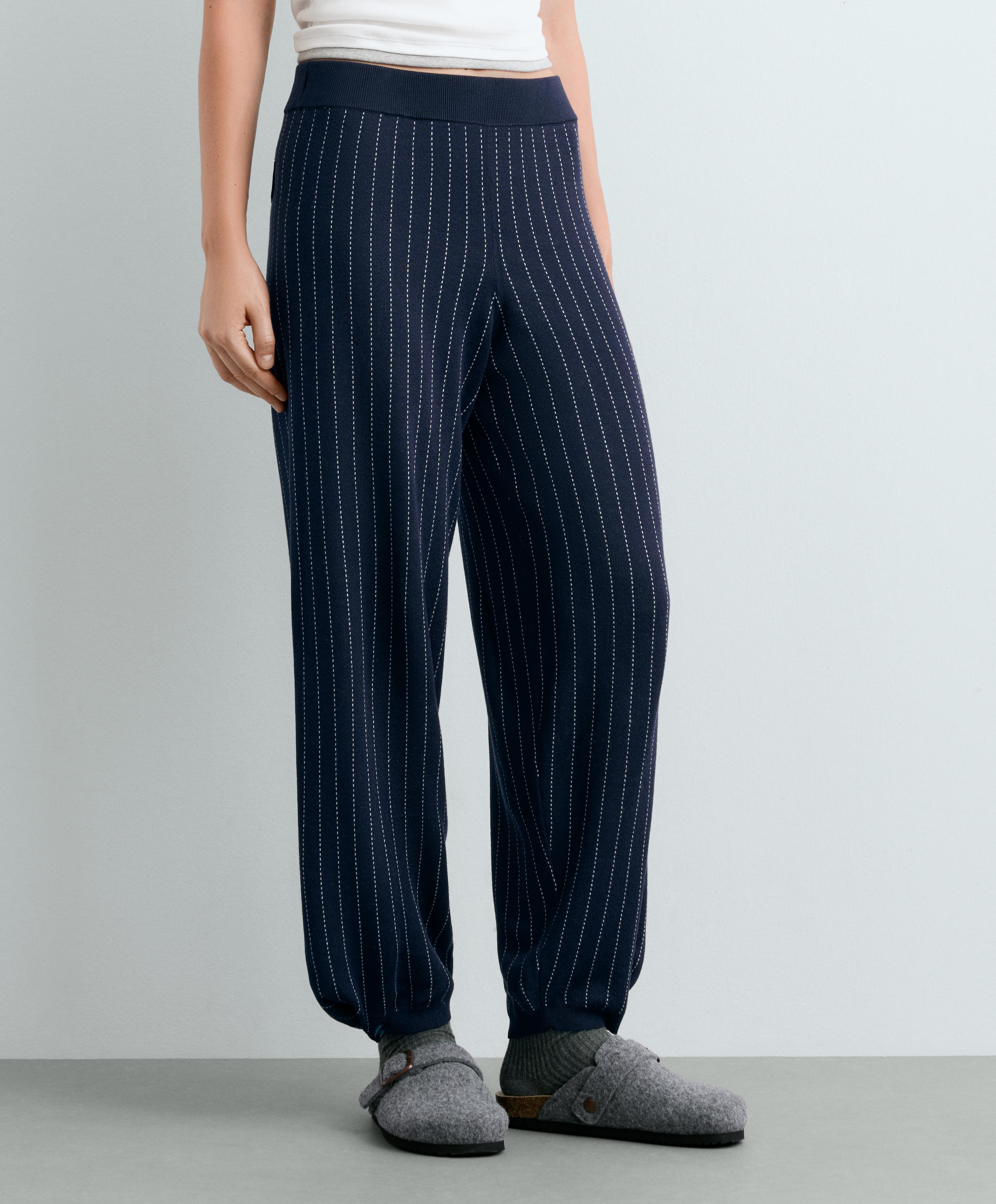 Pinstripe knit cocoon trousers — NAVY BLUE