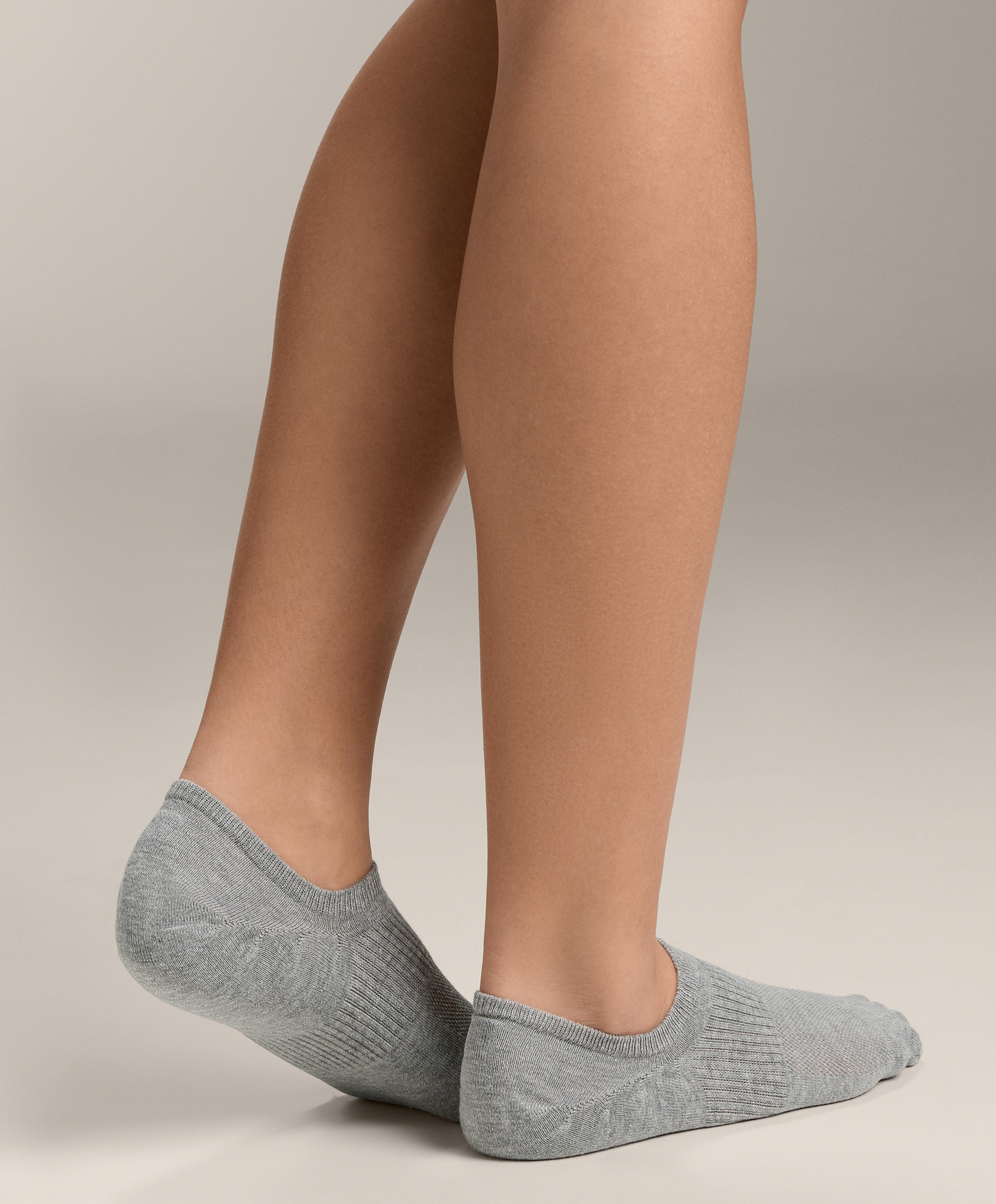3 pairs of high-cut cotton blend invisible sports socks — PALE GREY MELANGE