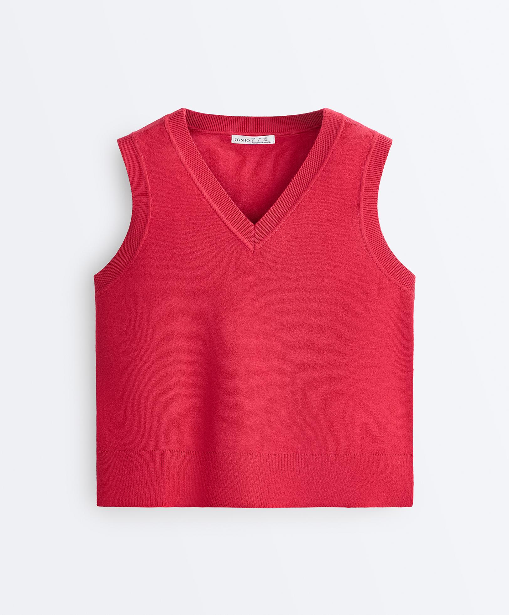 V-neck knit vest — RED