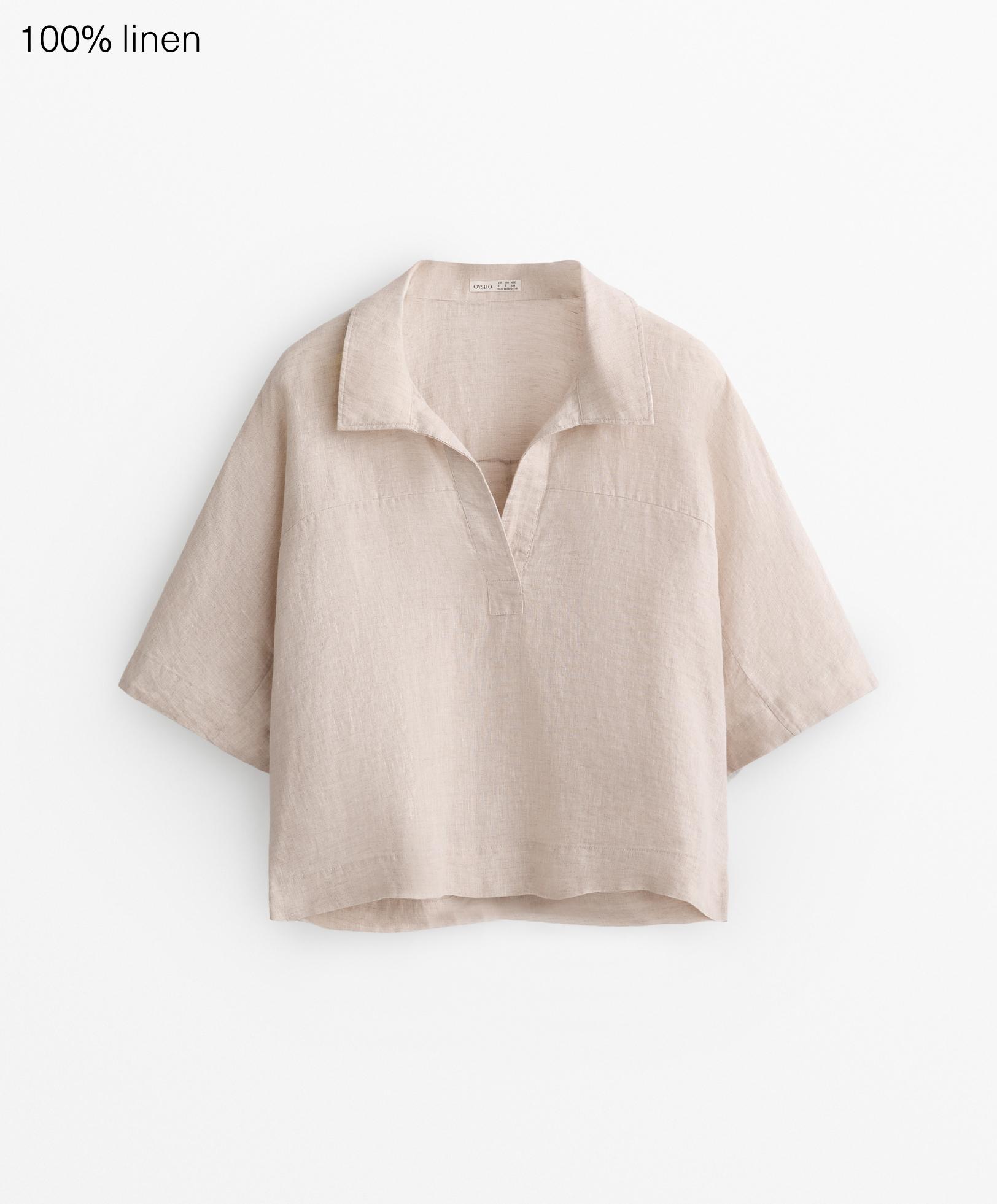 Oversize short-sleeved 100% linen shirt