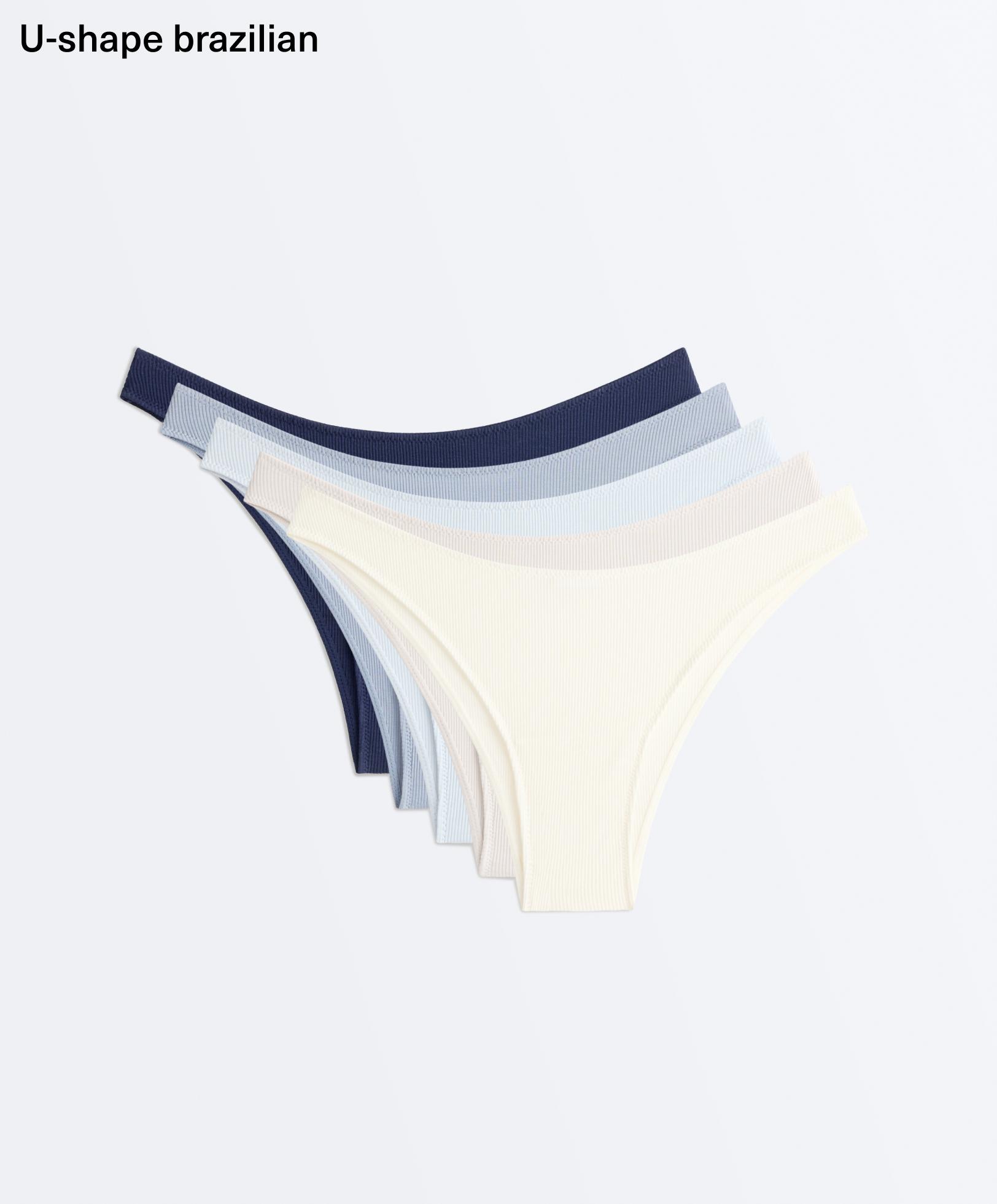 5 cotton rib U-cut Brazilian briefs — GREY-BLUE