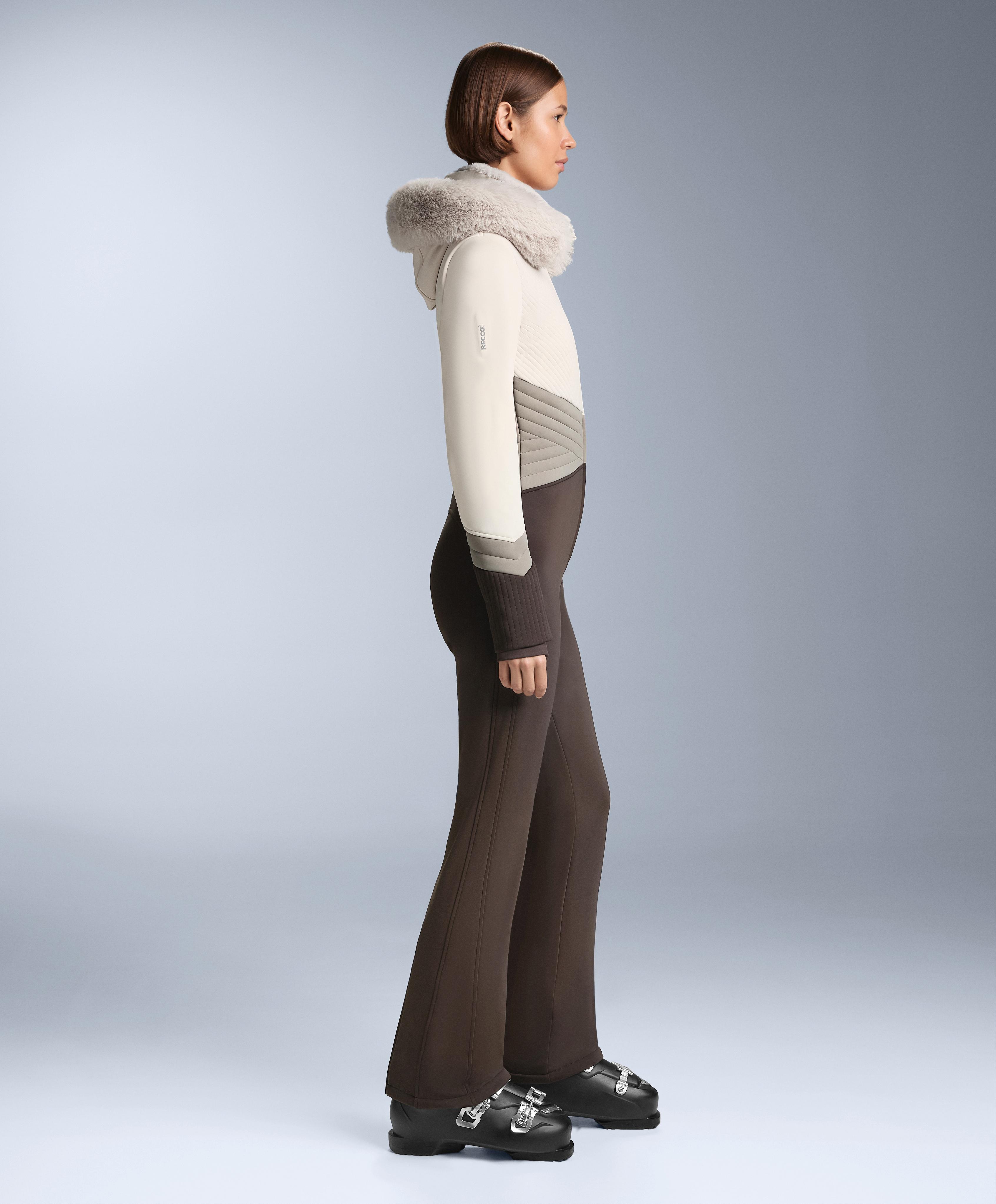Water-resistant colour-block fitted stretch SKI jumpsuit — PALE MINK
