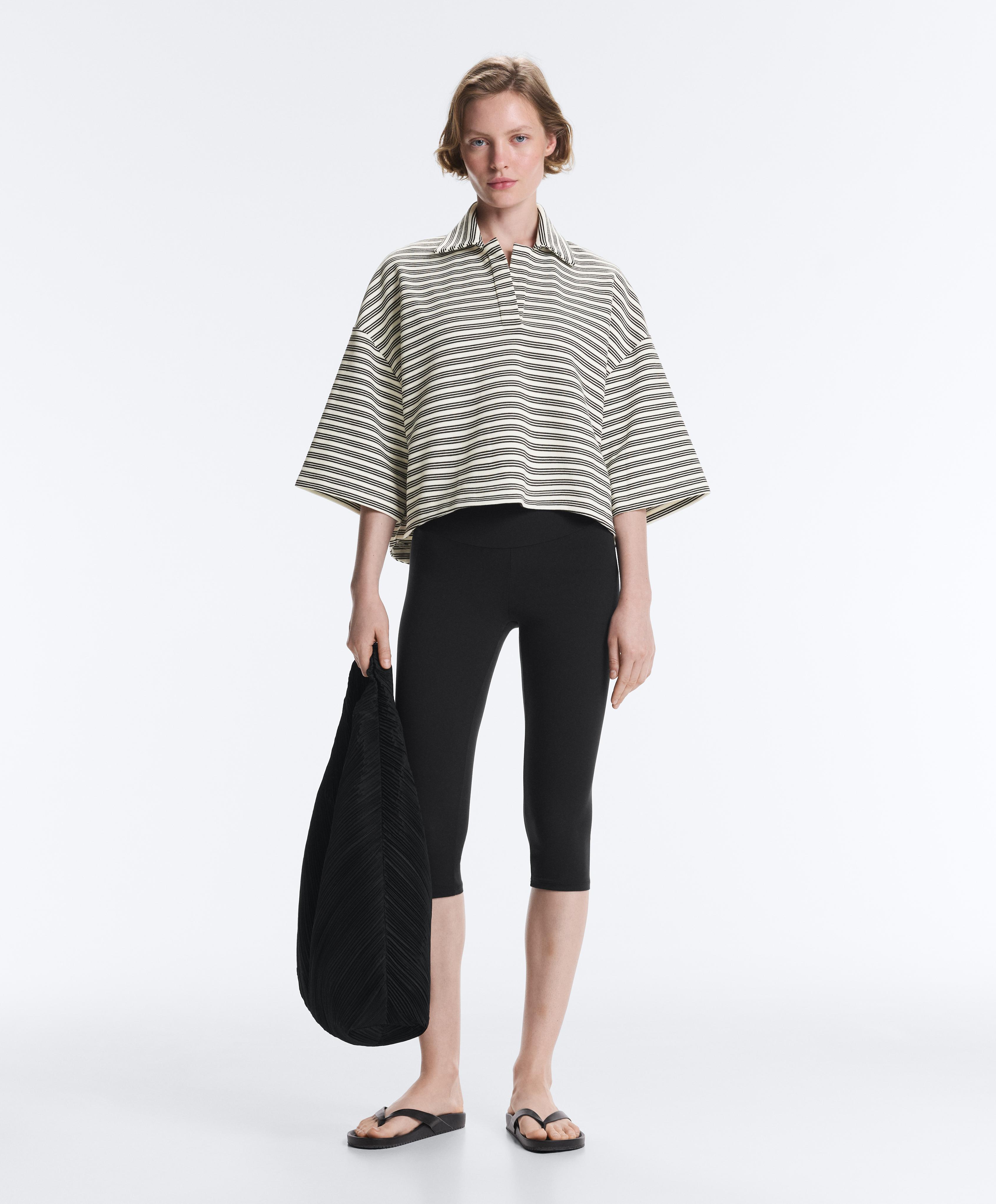 Relaxed striped cotton blend polo shirt — PALE ECRU