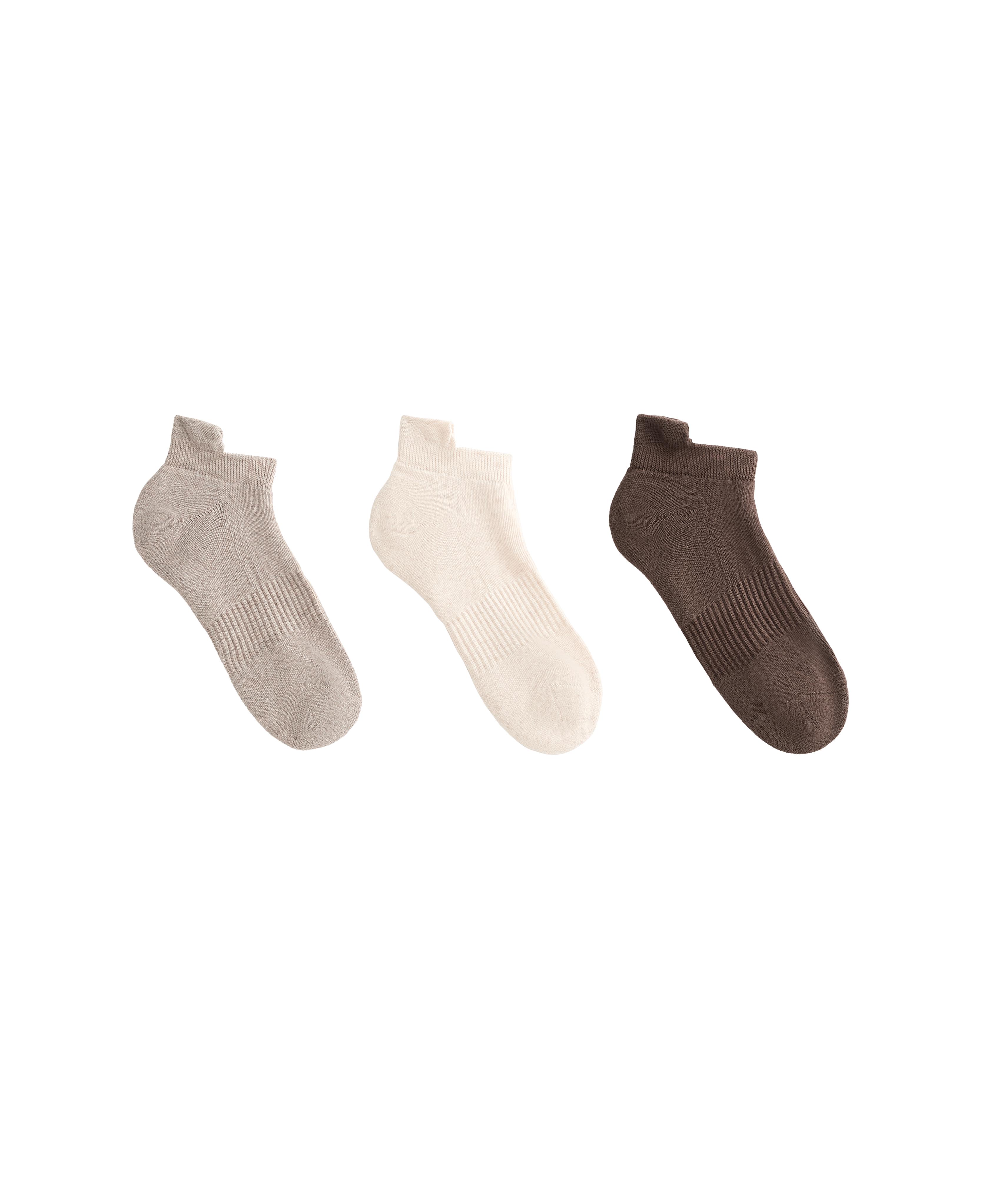 3 pairs of cotton blend sports sneaker socks with heel tab — TAN MELANGE