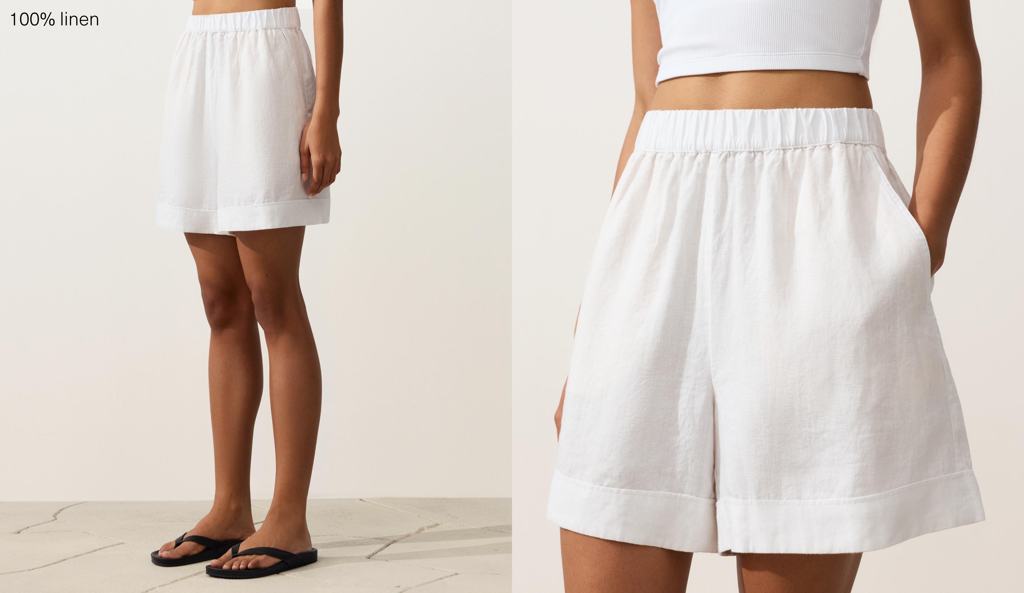 100% linen Bermuda shorts — WHITE