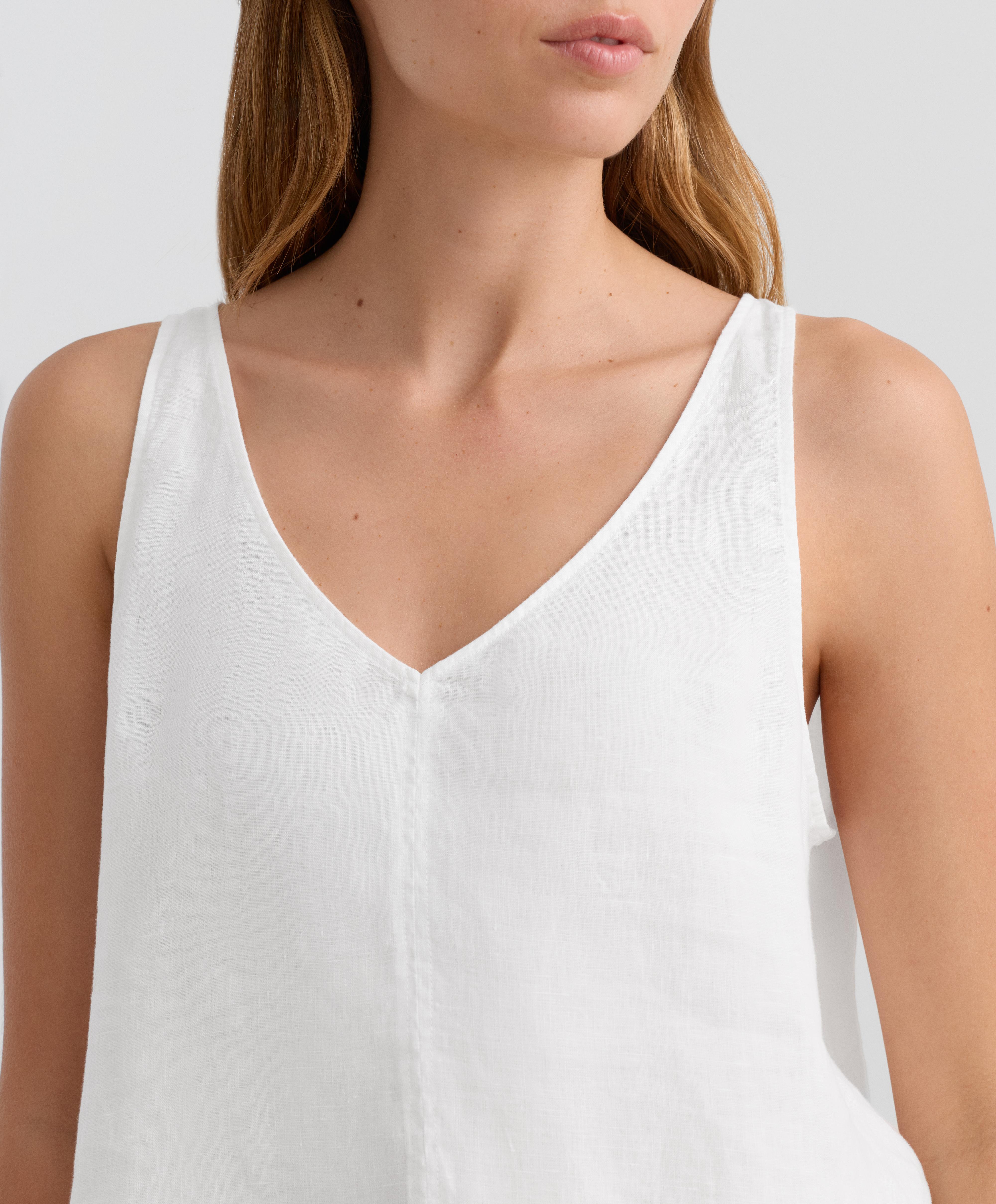100% linen V-neck strap top — WHITE