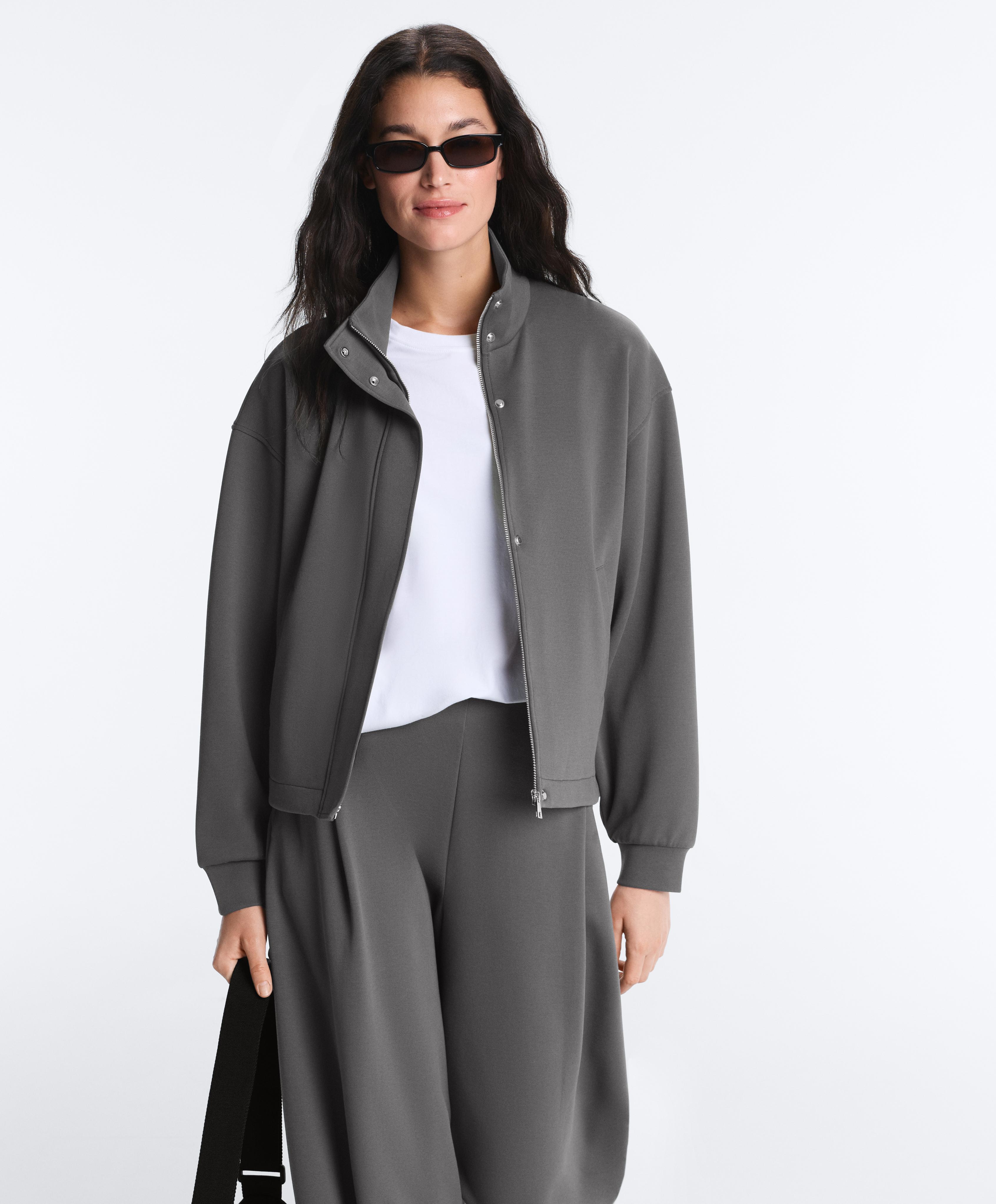 Piqué jacket with cotton — ASPHALT GREY