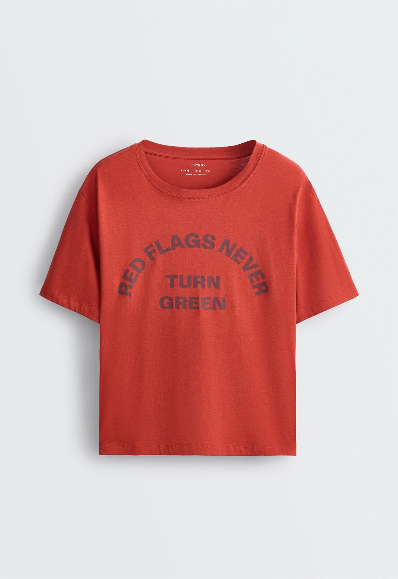 Boxy cotton blend slogan T-shirt — BURNT ORANGE
