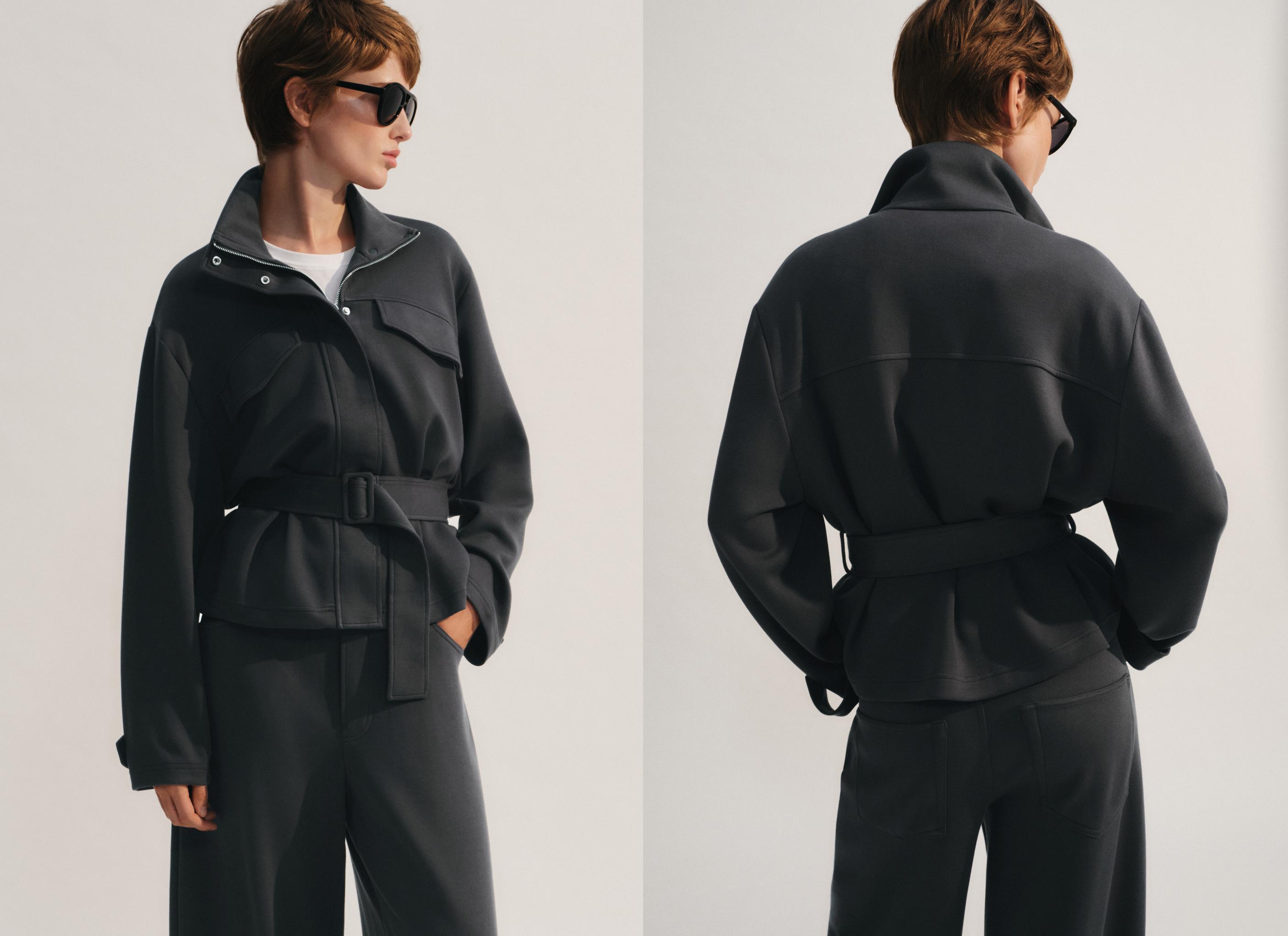 Belted jacket with pockets