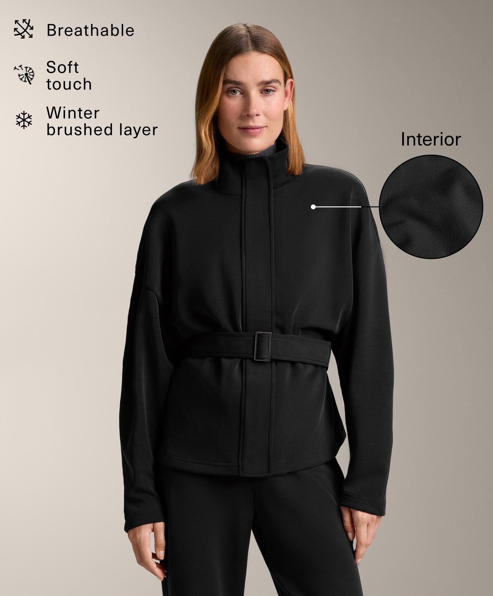 Long belted jacket with brushed modal