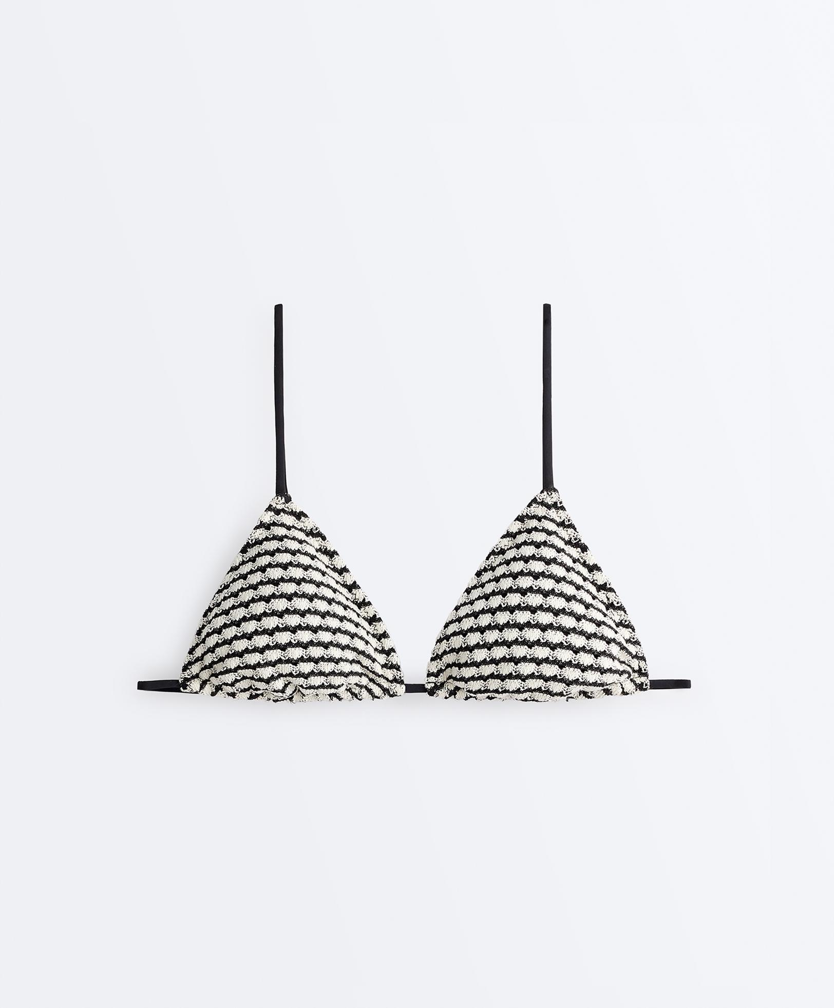 Contrast crochet triangle bikini top — BLACK