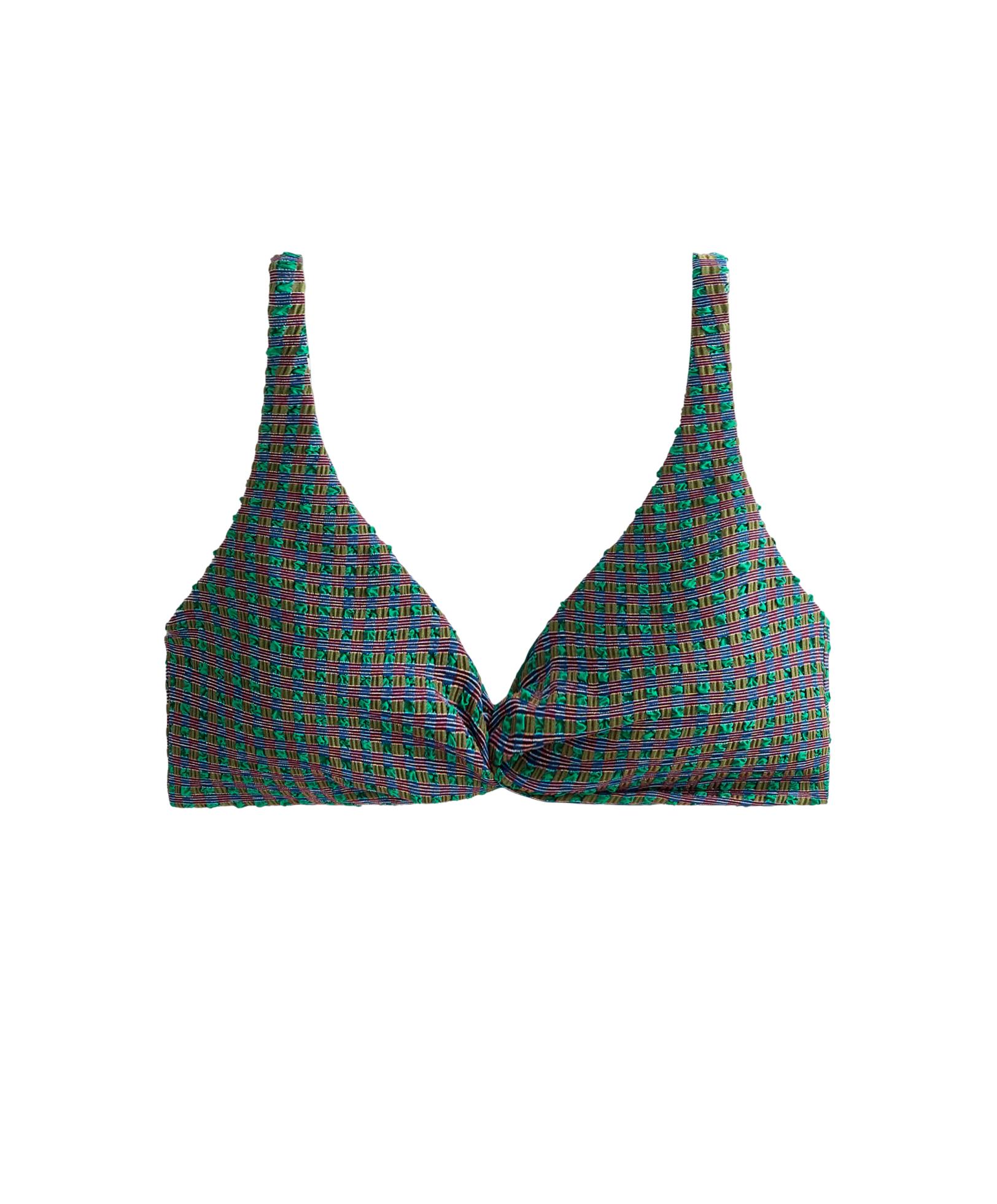 Gingham halter bikini top — SEA GREEN
