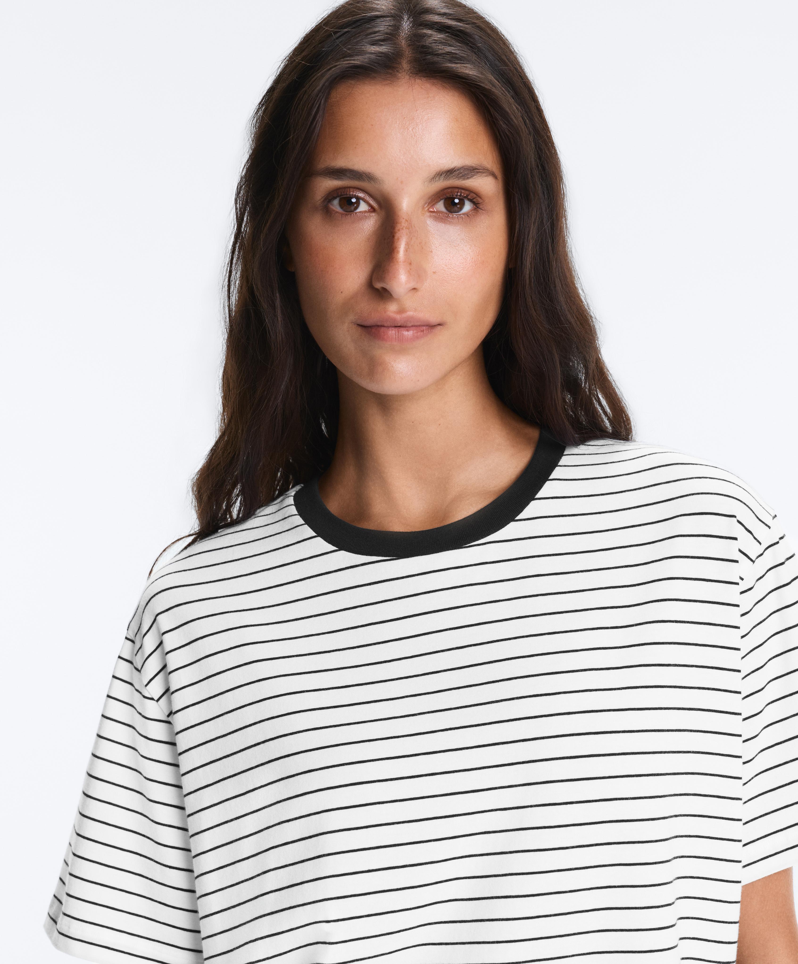 Oversize short-sleeved cotton blend T-shirt with contrast stripes — WHITE 
