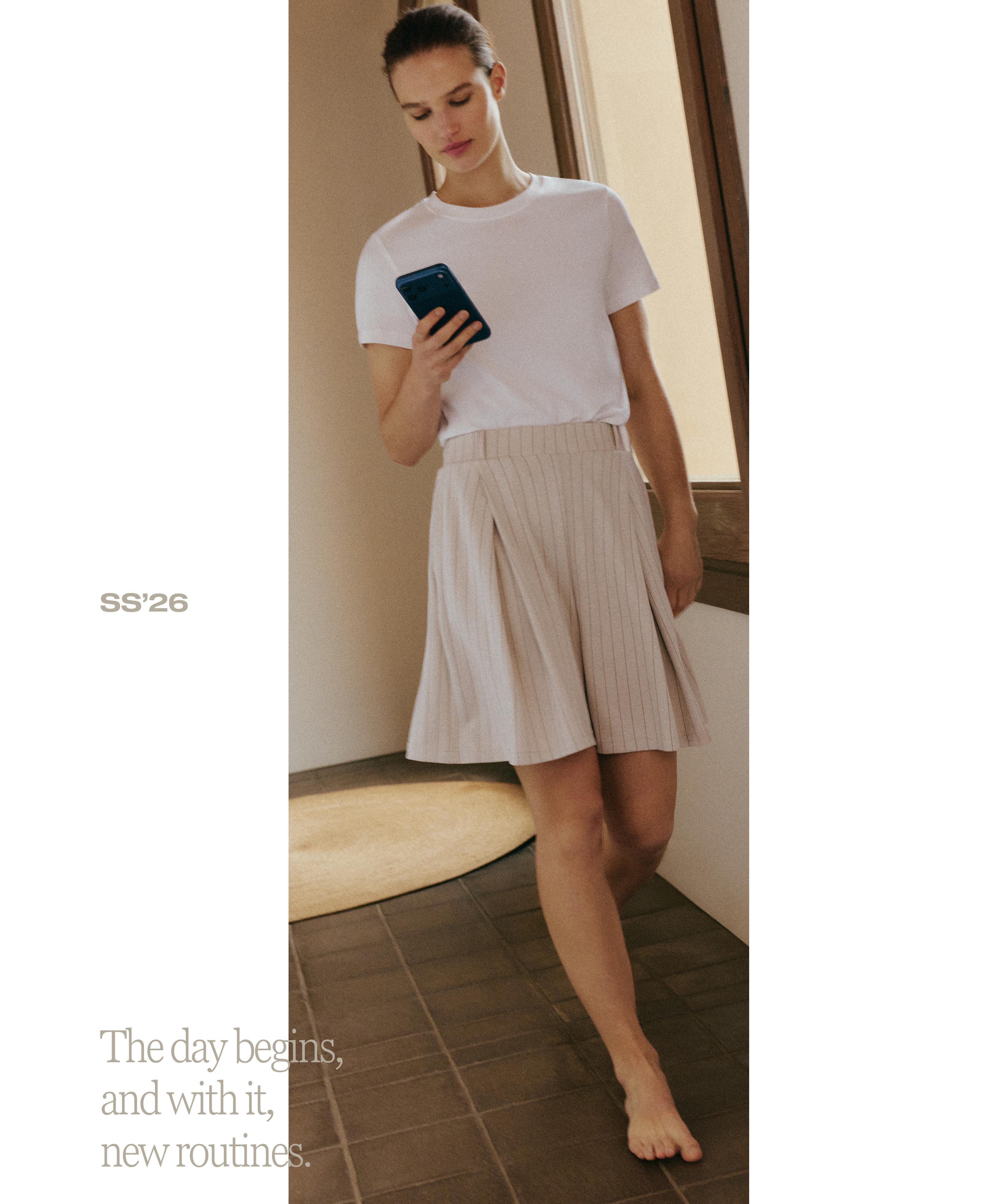 Wide striped pleated bermuda shorts — SANDY