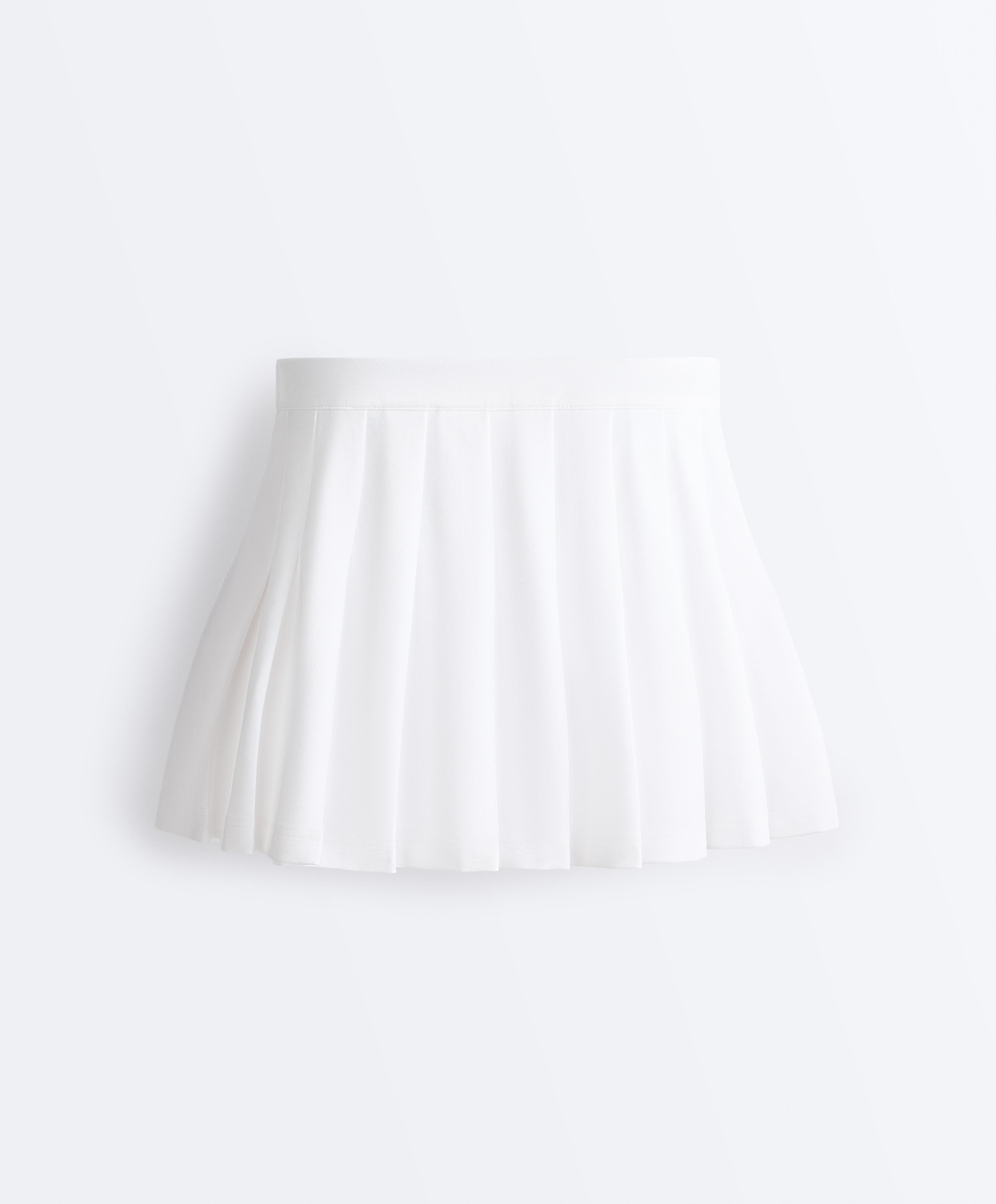 Cotton piqué pleated mini skirt — WHITE