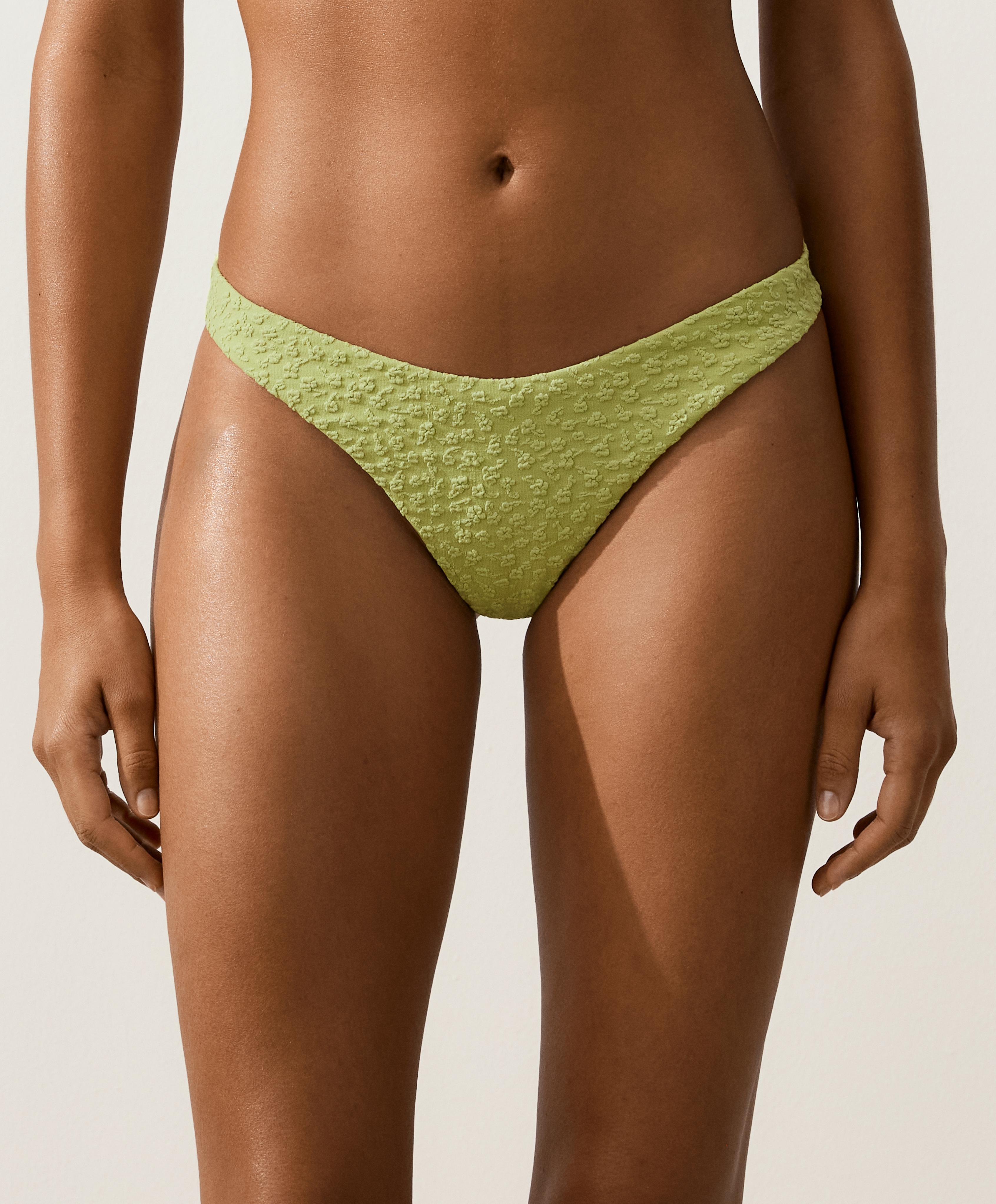 Floral jacquard U-cut Brazilian bikini briefs — APPLE GREEN