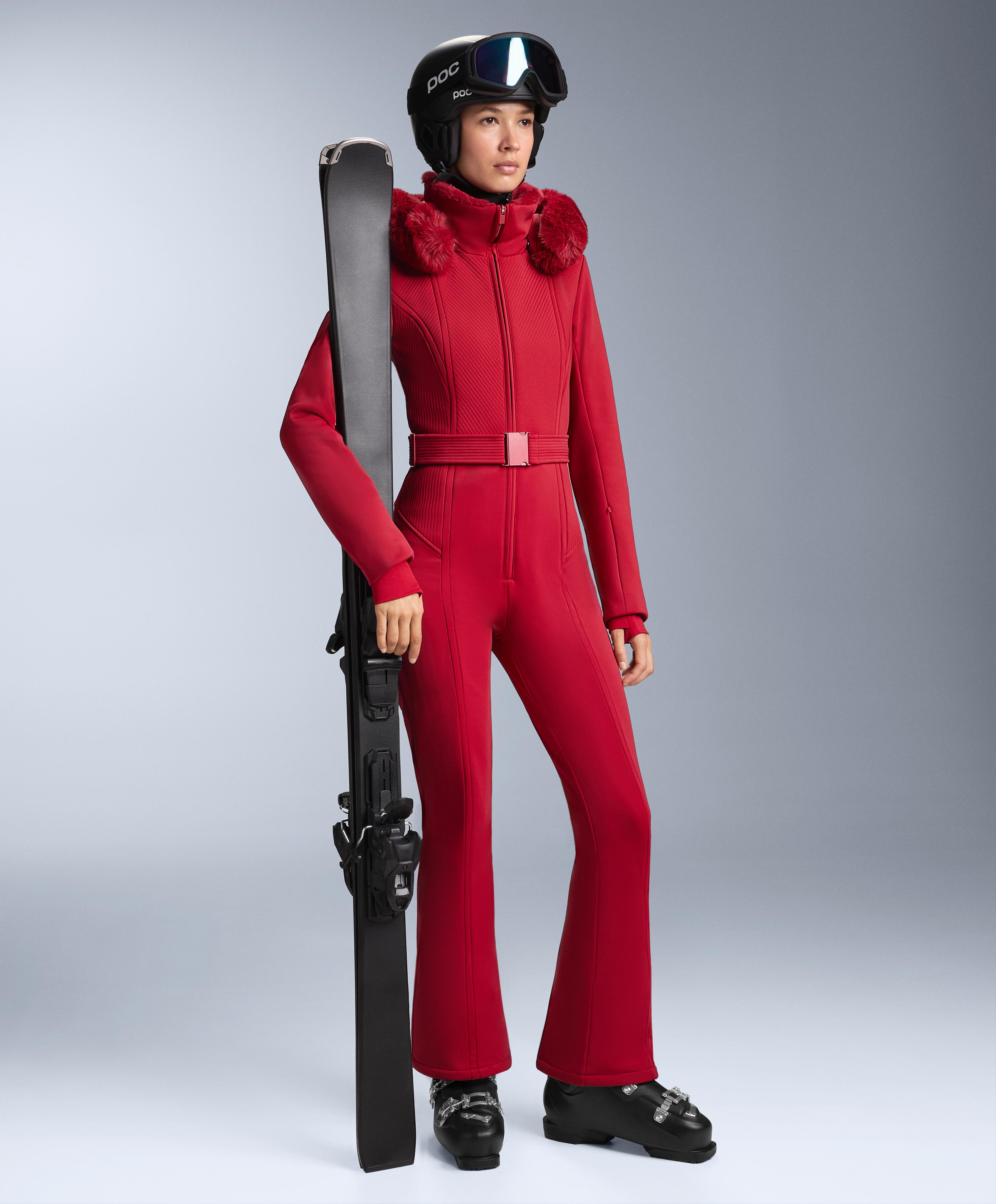 Water-resistant fitted stretch SKI jumpsuit — RED