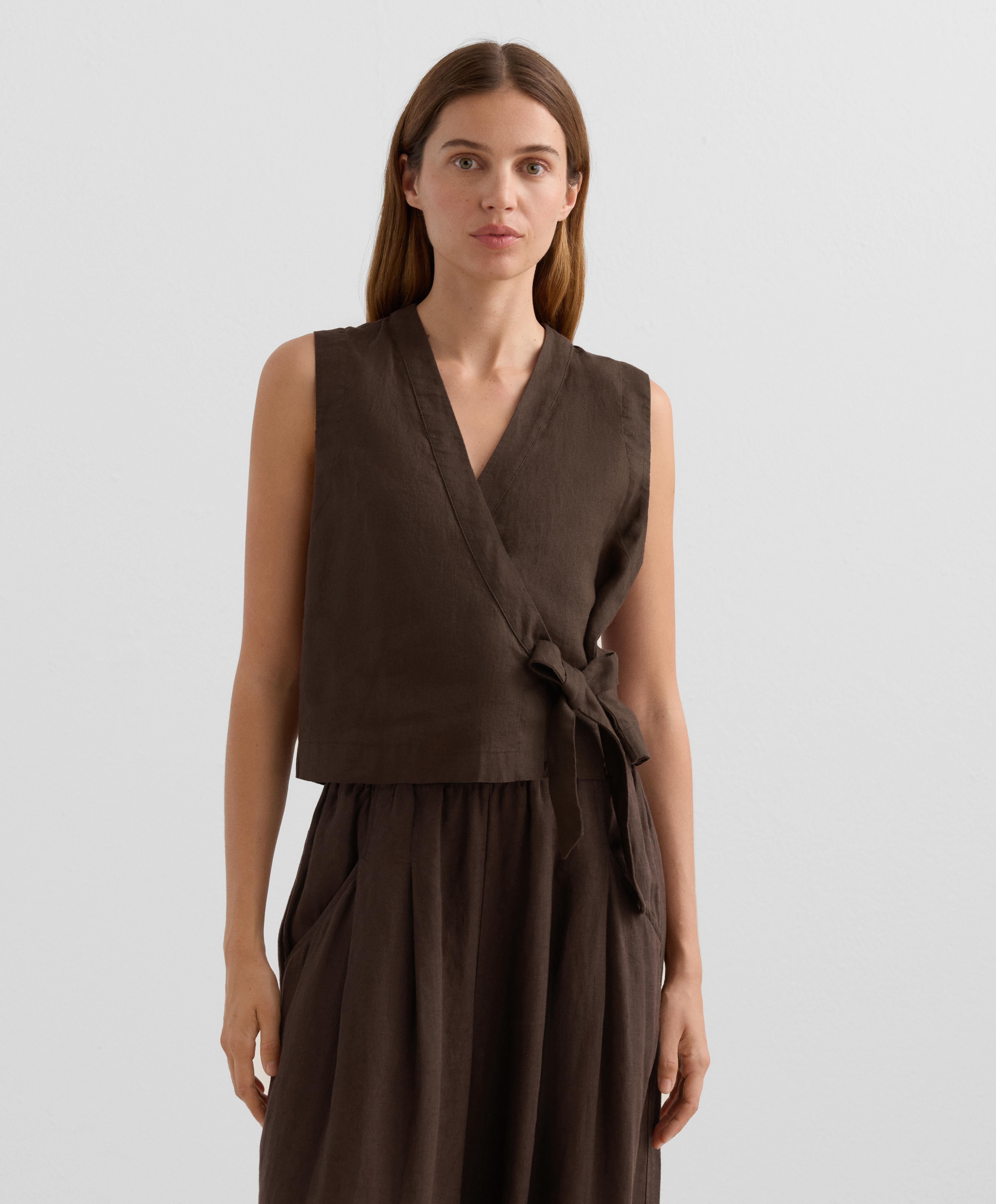 Top cruzado con moño 100% lino