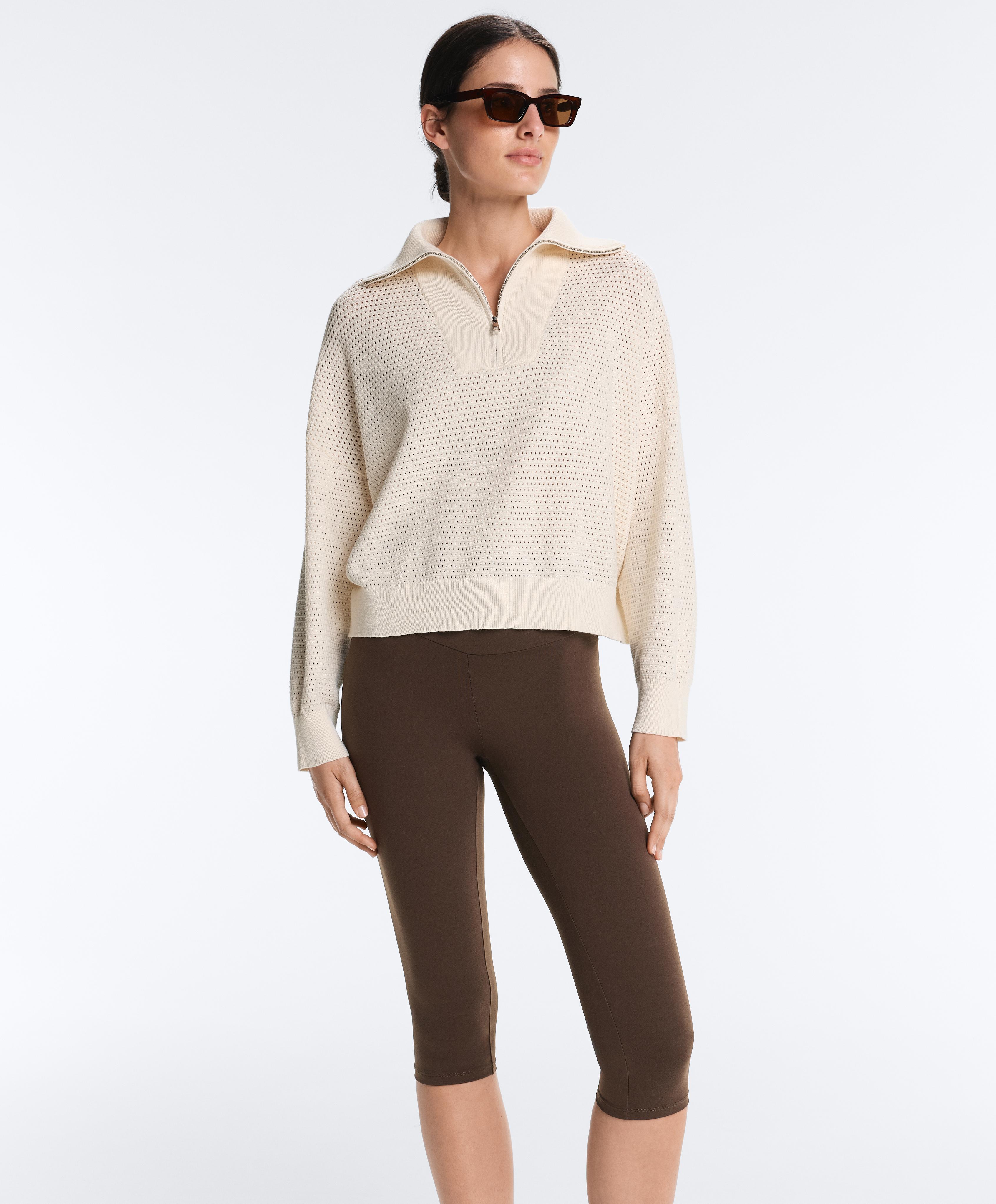 Cotton-blend open knit jumper — PALE ECRU
