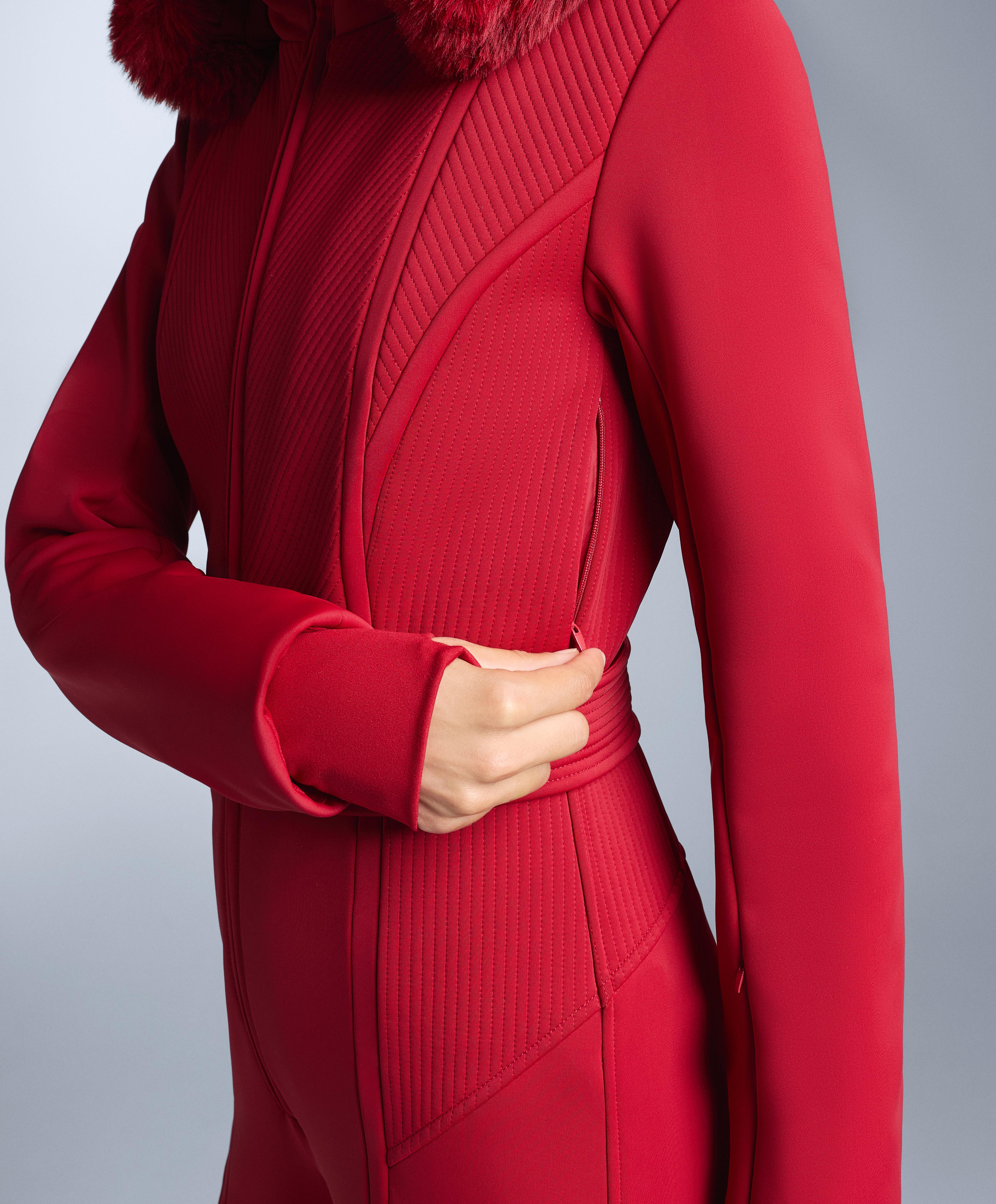 Water-resistant fitted stretch SKI jumpsuit — RED