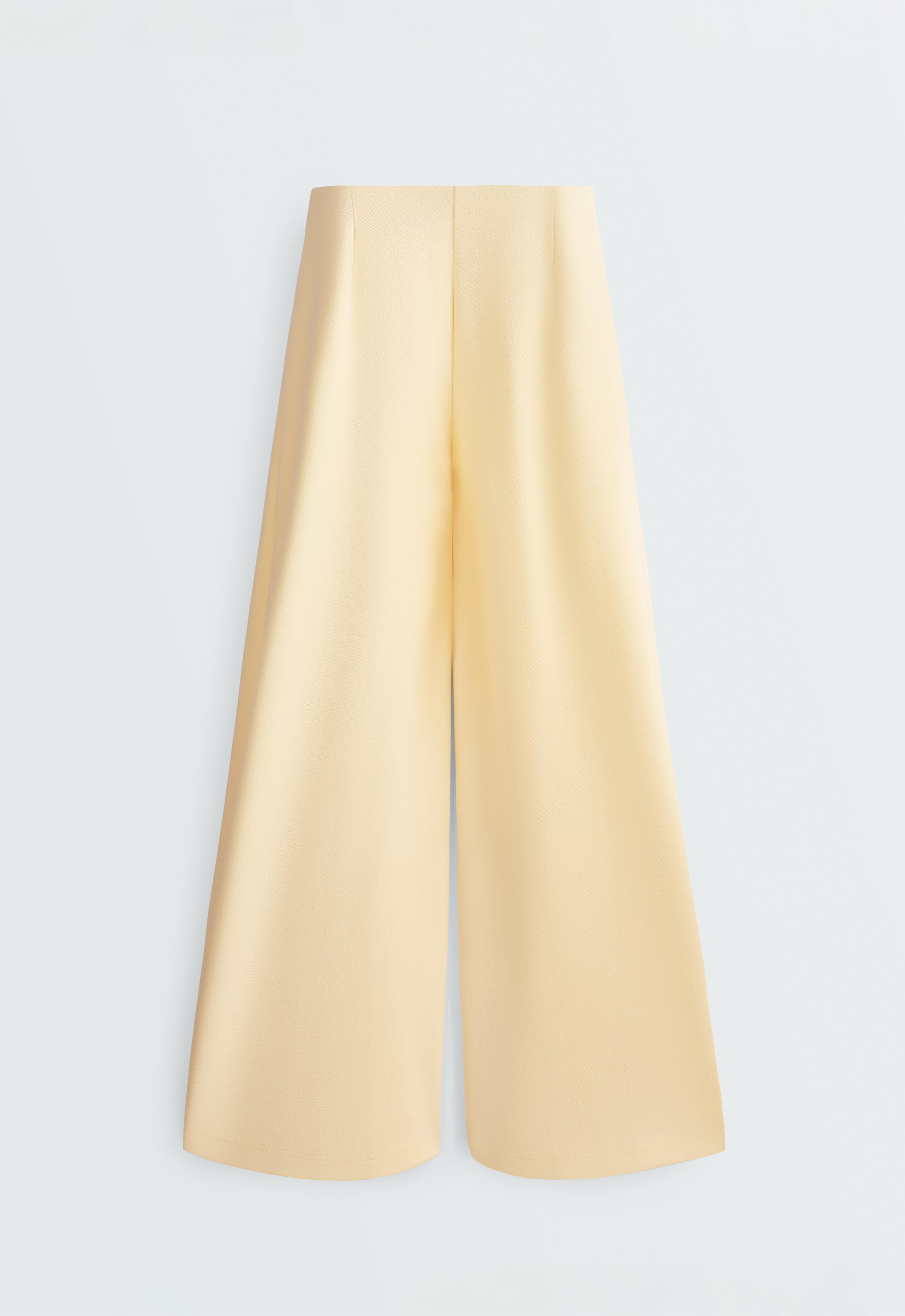 Wide-leg pique trousers with cotton — PALE YELLOW