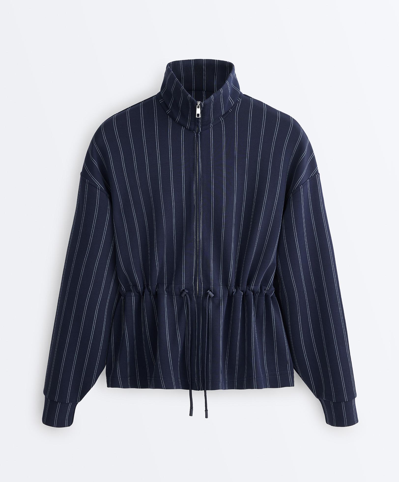 Soft-touch modal jacket with adjustable waist and high collar — NAVY BLUE