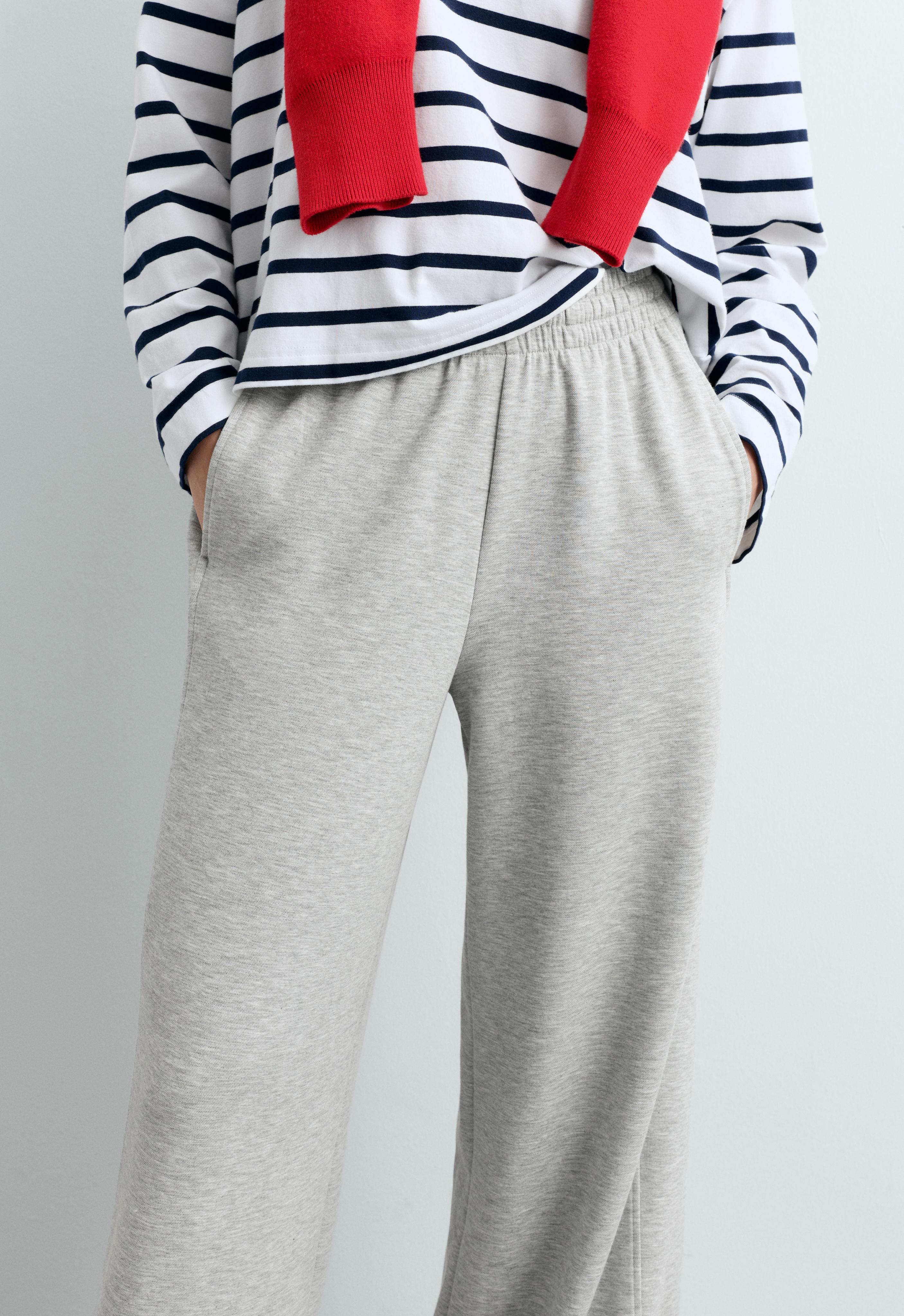 Melange piqué straight-leg trousers — GREY MELANGE