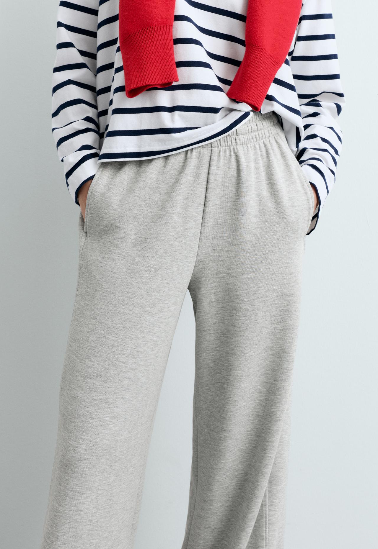 Melange piqué straight-leg trousers — GREY MELANGE