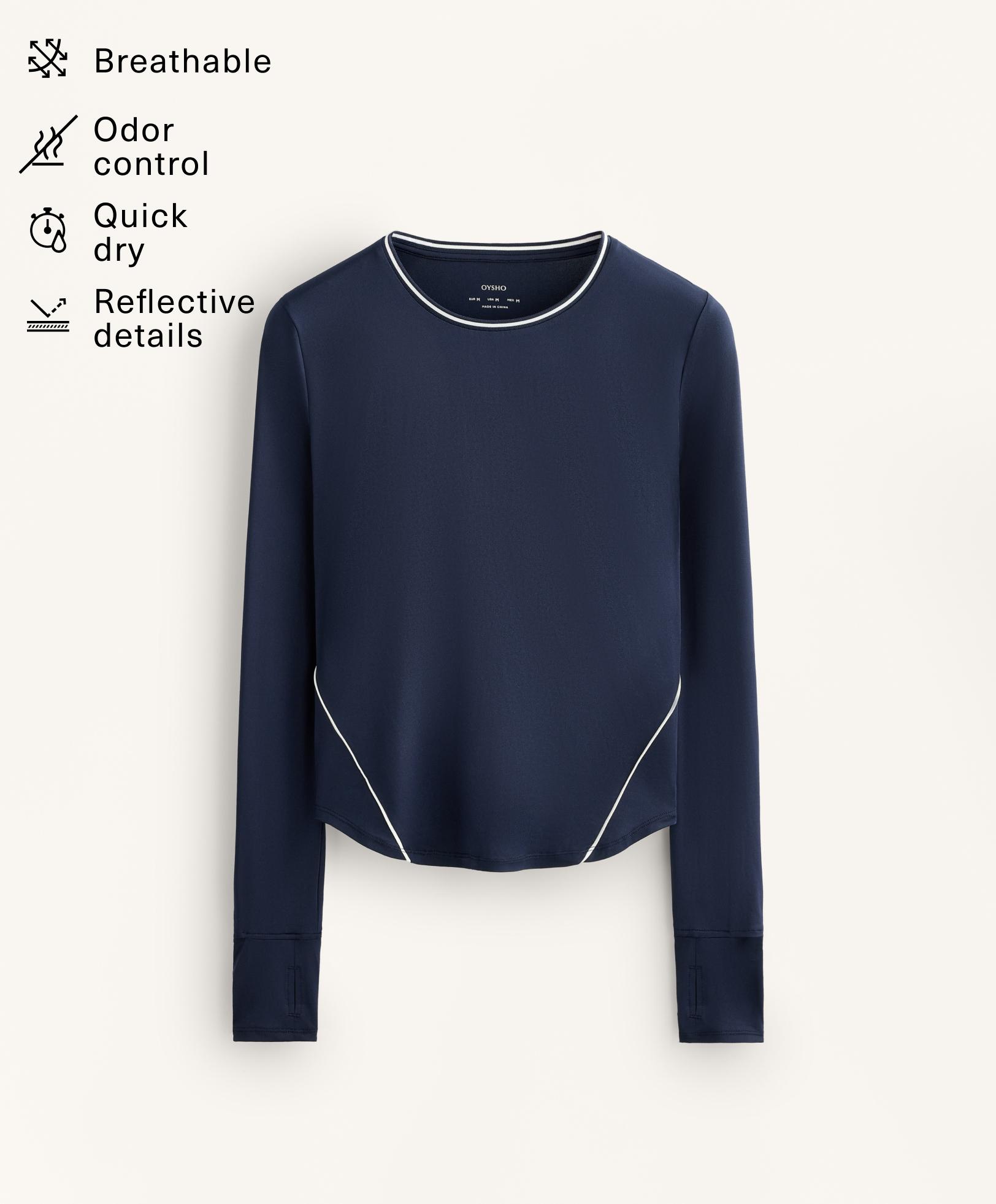 Long-sleeve technical piping T-shirt