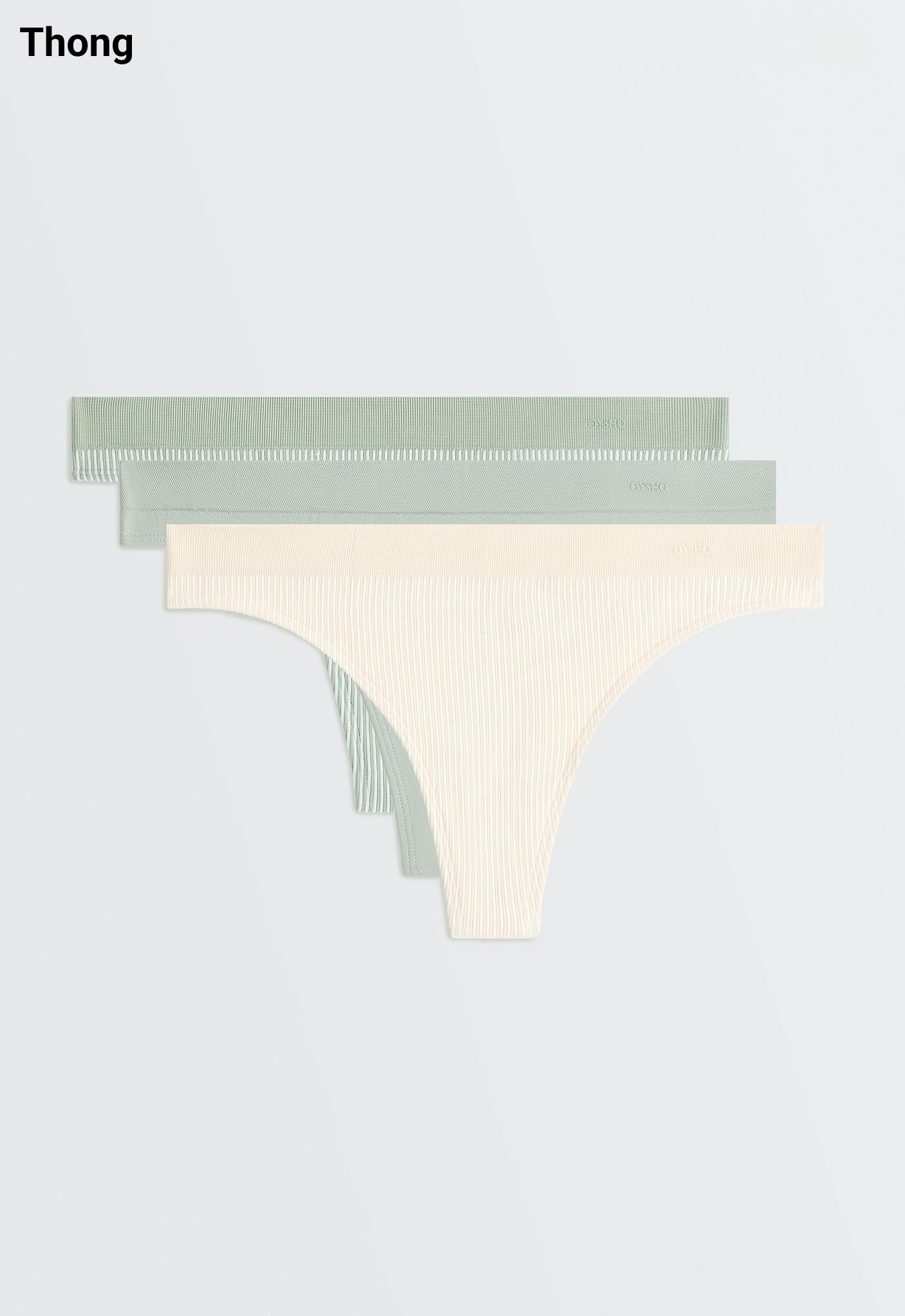 3 soft-touch seamless openwork thongs — APPLE GREEN